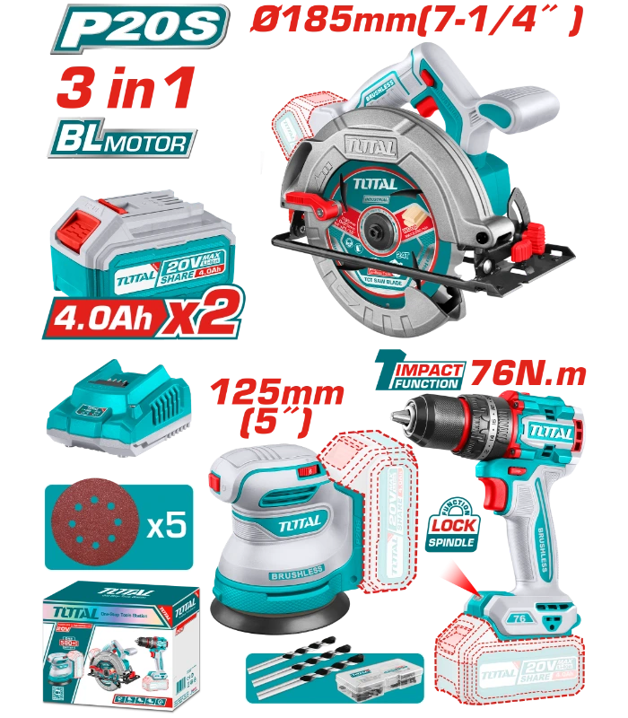 Combo set 3/1 20V 2x4.0Ah TOTAL TOSLI250181(M)