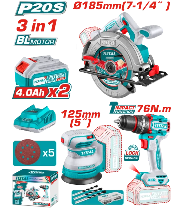 COMBO СЕТ 3/1 20V 2×4.0Ah TOTAL TOSLI250181(M)