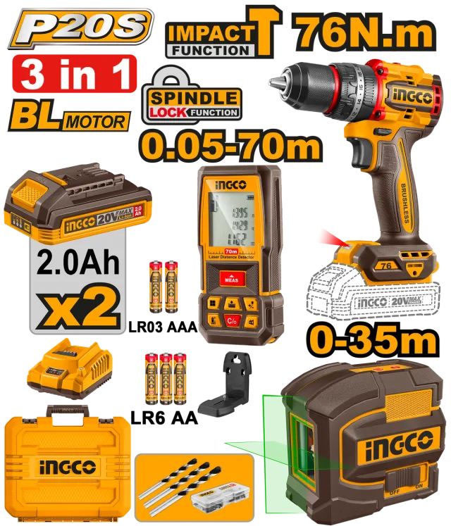 БАТЕРИСКИ COMBO СЕТ 3/1 INGCO COSLI250511