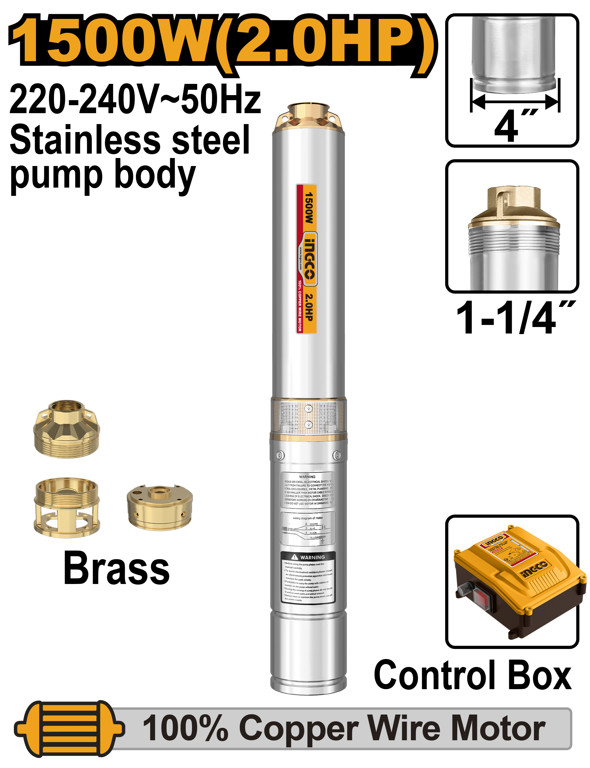 Pompa nënujore për ujin raketa + bashkësi 1500W mesi INGCO DWP150062