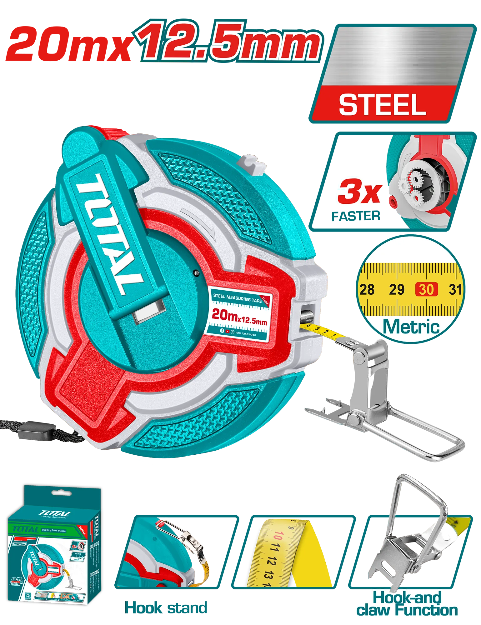 Shirit metalik 20m x 12.5mm TOTAL TMT08206M