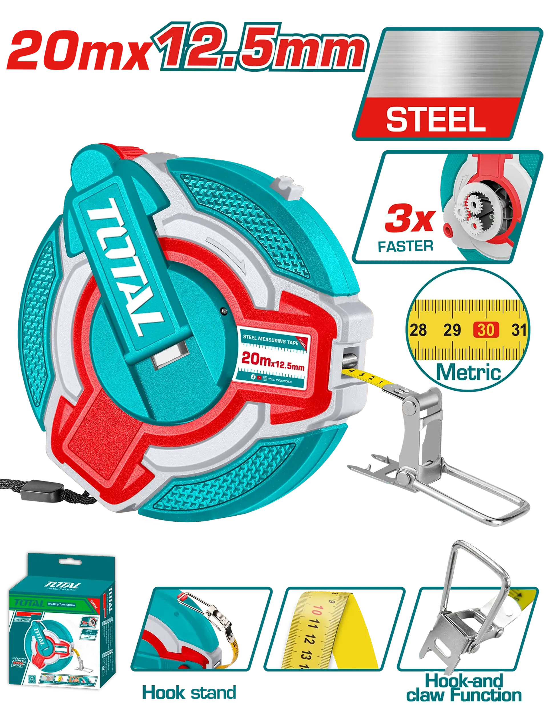 Shirit metalik 20m x 12.5mm TOTAL TMT08206M