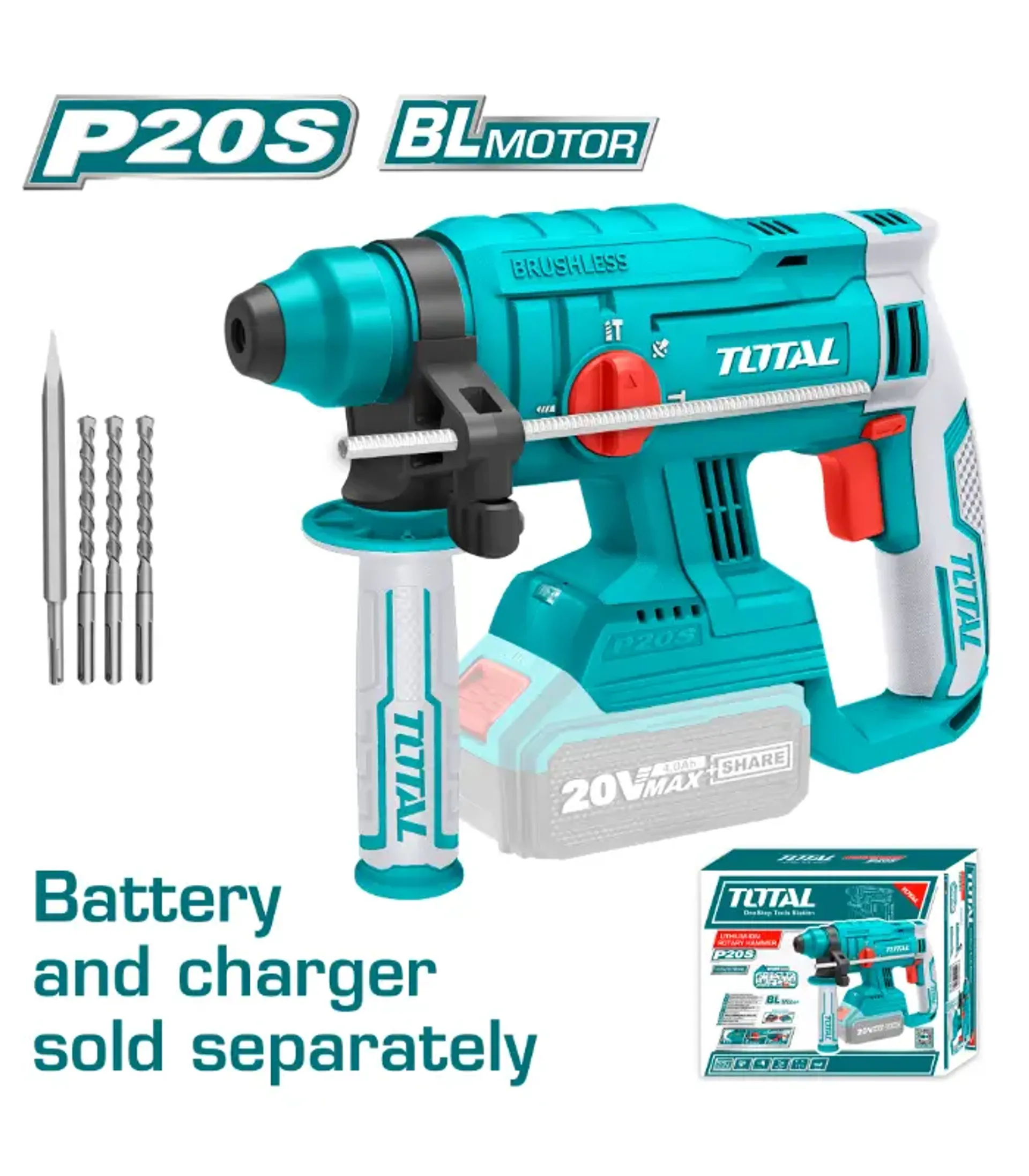 УДАРЕН ЧЕКАН ДУПЧАЛКА SDS+ 20V 22mm 2J СОЛО БЕЗ БАТЕРИИ TOTAL BL-TRHLI2201