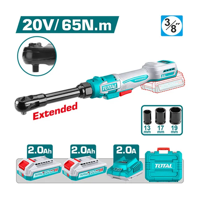 БАТЕРИСКИ ТРКАЛЕЦ ПРОДОЛЖЕН 3/8″ 65N.m 2×2.0Ah TOTAL TDRLI2065292
