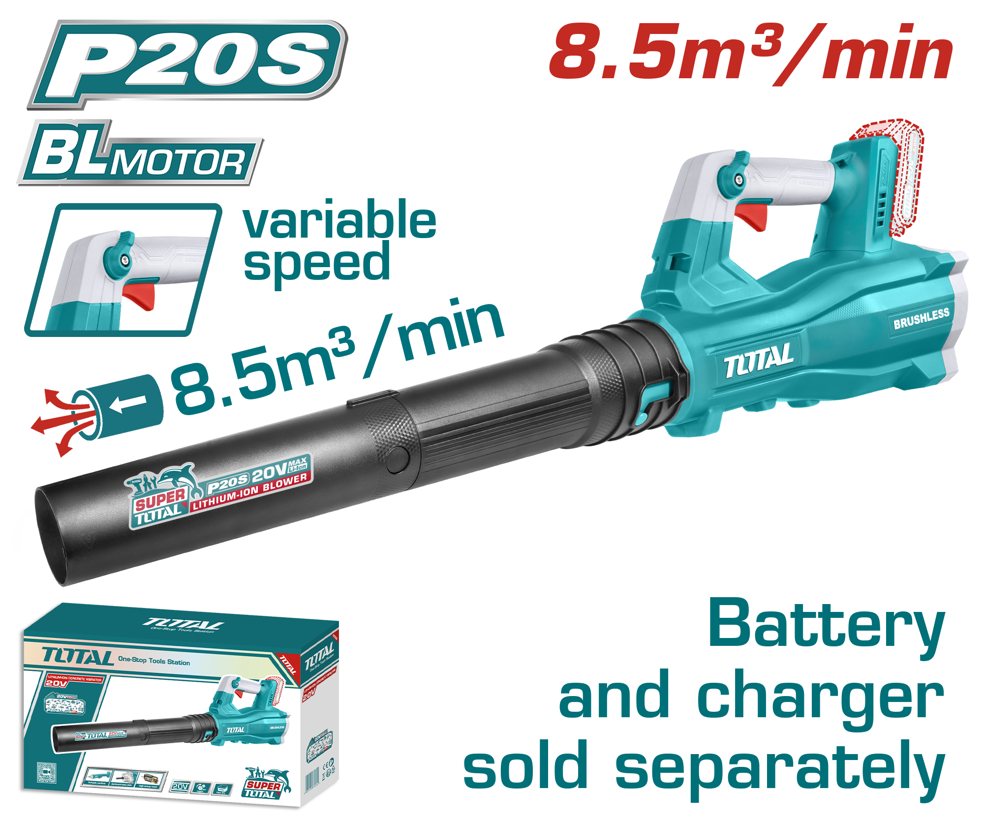 Aspirator fryrës 20V vetëm pa bateri 8.5m3/min TOTAL TABLI20428