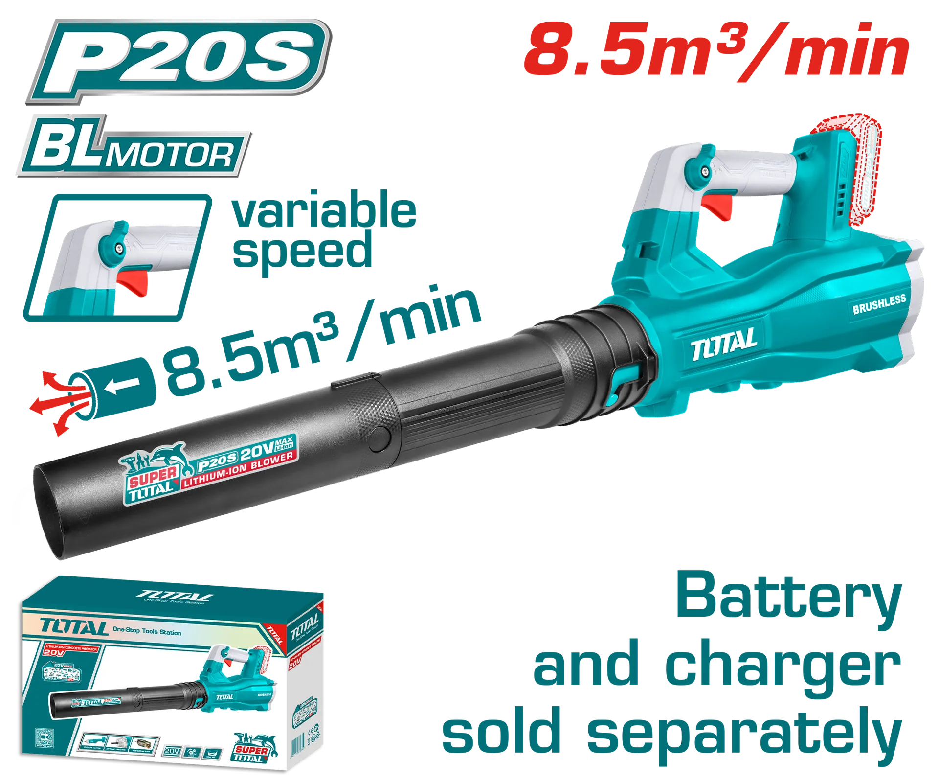 Aspirator fryrës 20V vetëm pa bateri 8.5m3/min TOTAL TABLI20428