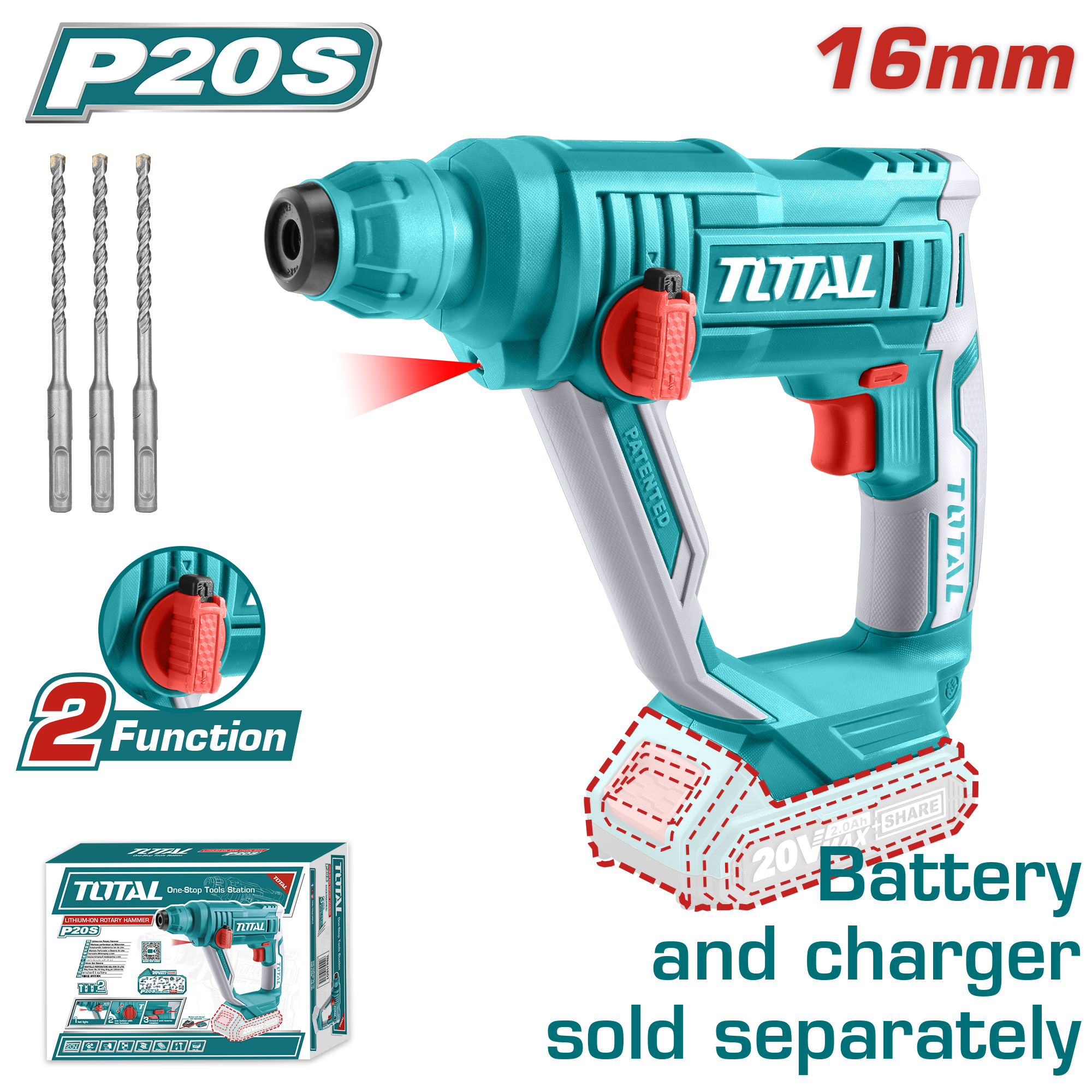 Shpuese përplasje SDS+ 20V 16mm solo pa bateri TOTAL TRHLI1601