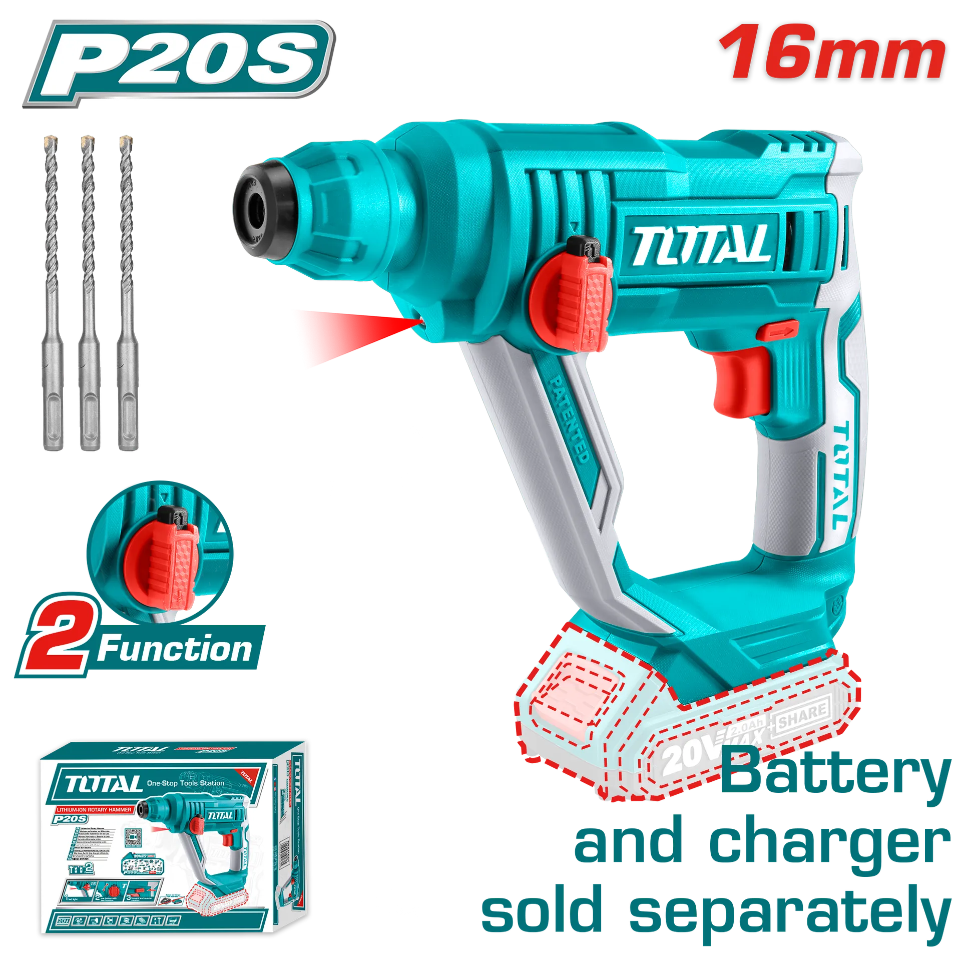 УДАРНА ДУПЧАЛКА SDS+ 20V 16mm СОЛО БЕЗ БАТЕРИИ TOTAL TRHLI1601