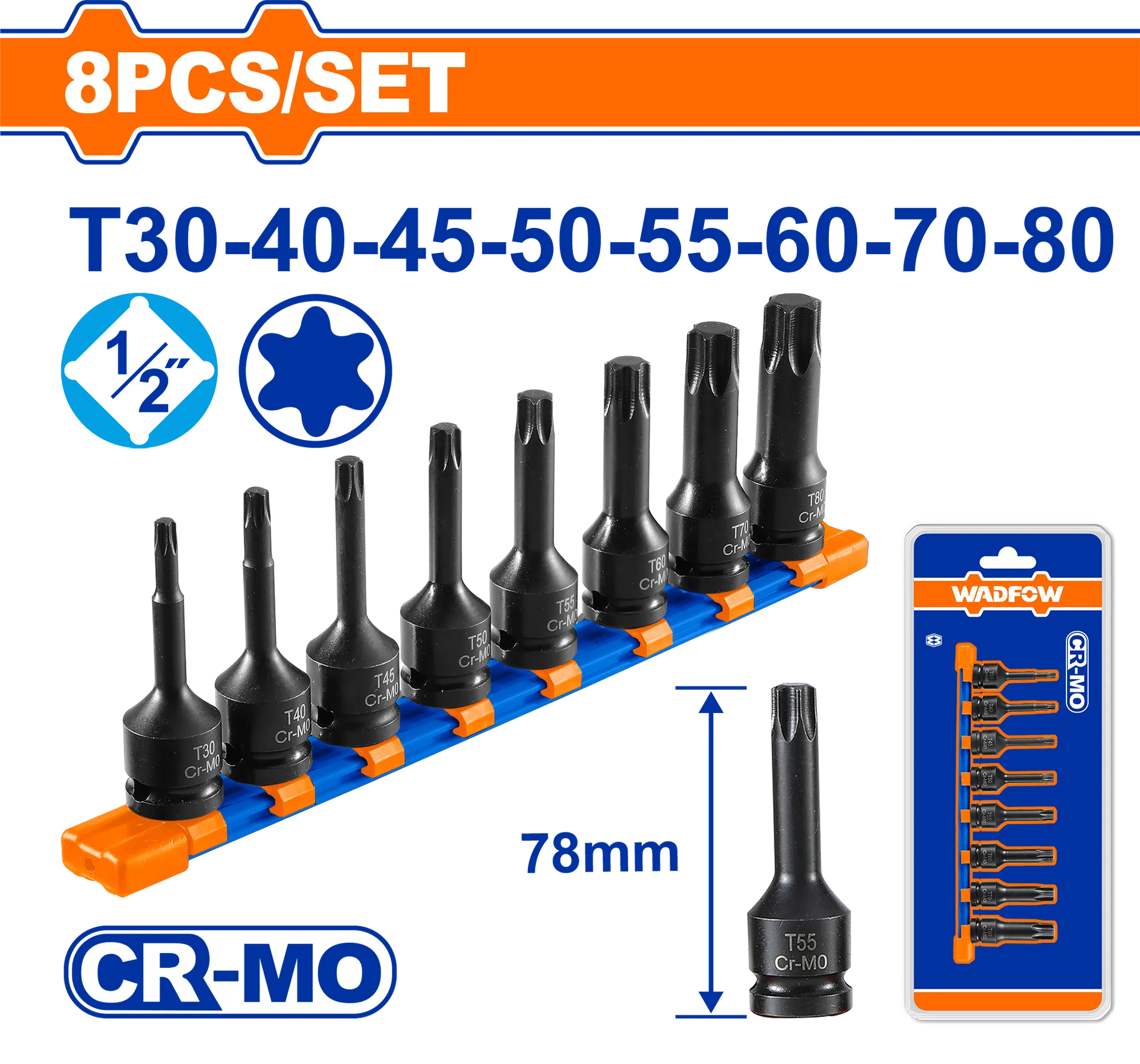 ПАТЕНТ КЛУЧ ЦРНИ 78mm 8/1 TORX WADFOW WMS4408