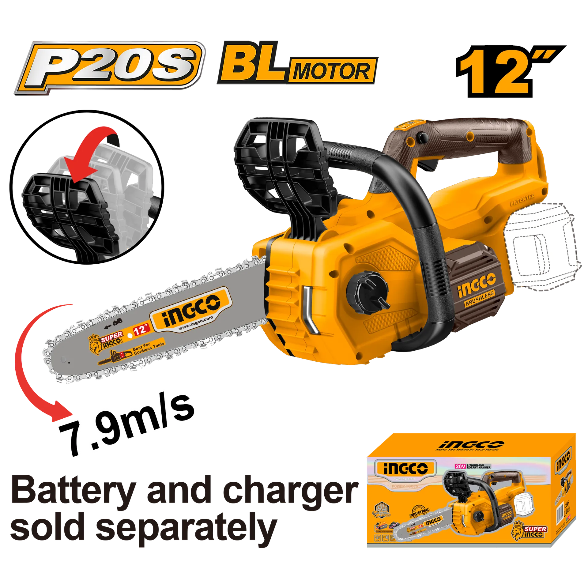 Motoserra bateri 12" 20V solo pa batteri INGCO CGSLI20128