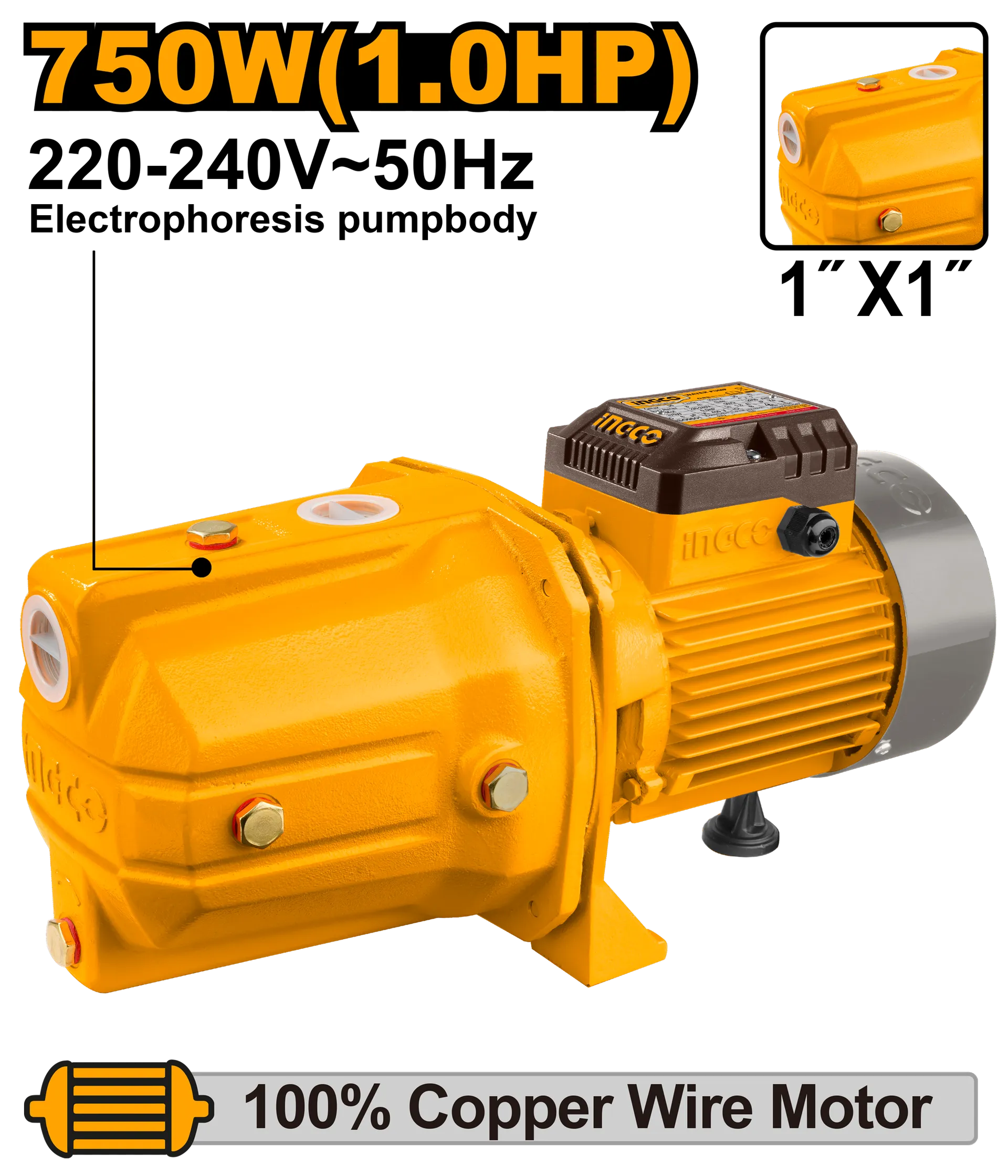Pompa vakumi për ujë INGCO 0.75KW 1" JP07508