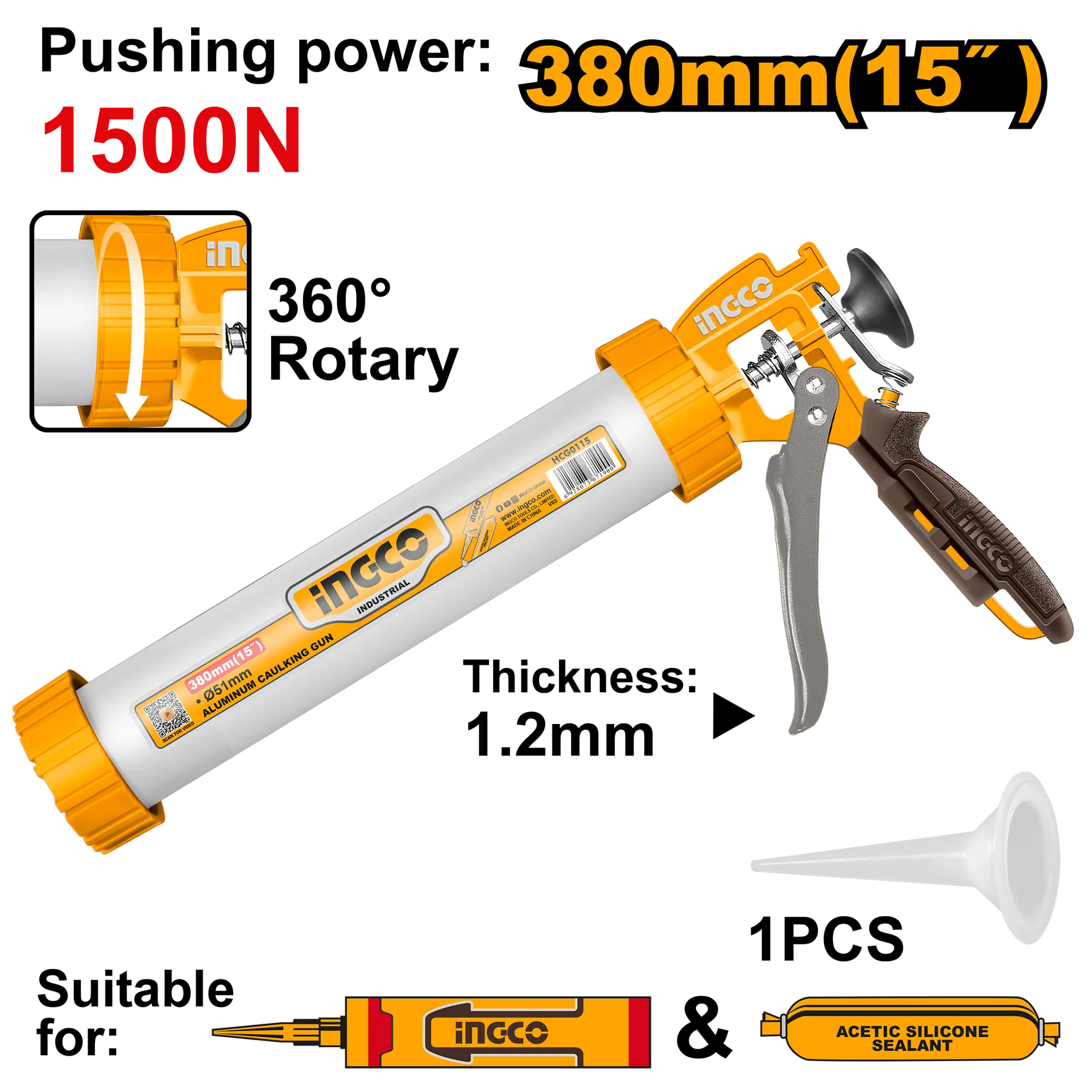 Pistoletë për silikoni INGCO HCG0115