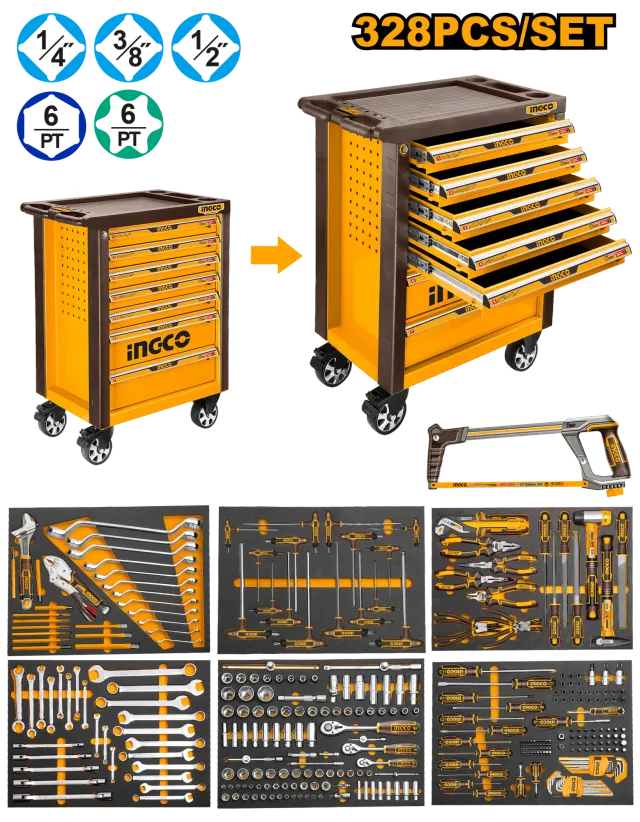 КОЛИЧКА СО АВТОМЕХАНИЧАРСКИ АЛАТИ 328 парчиња INGCO HTCS273281