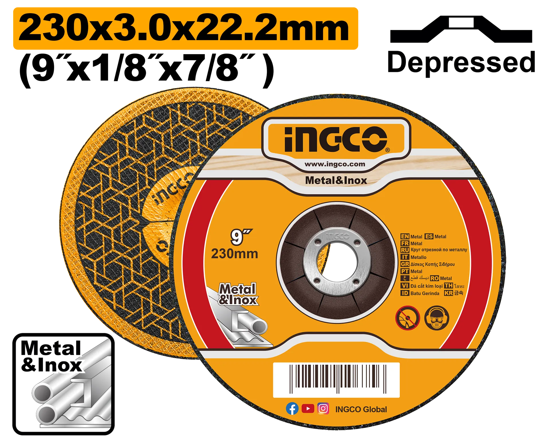 Guri i grirë për metal 230×3.0x22.2mm i konkavuar INGCO MCD302301HA