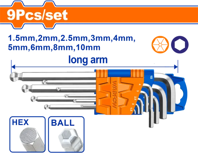 Komplet prej 9 çelësash imbus me fund sferik 1.5-10mm WADFOW WHK2291