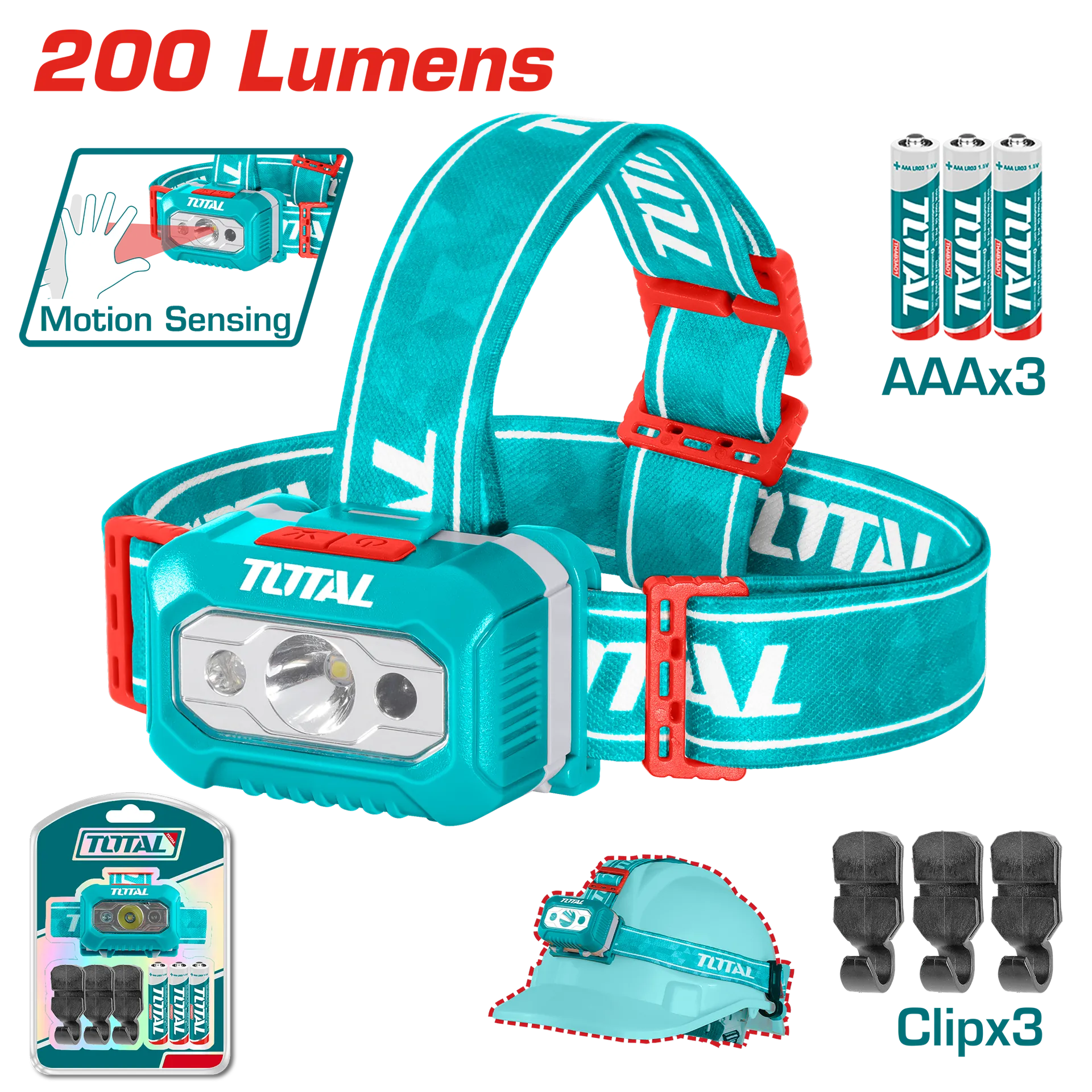 СВЕТИЛКА ЗА ГЛАВА 200L 3xAAA БАТЕРИИ TOTAL THL013AAA6