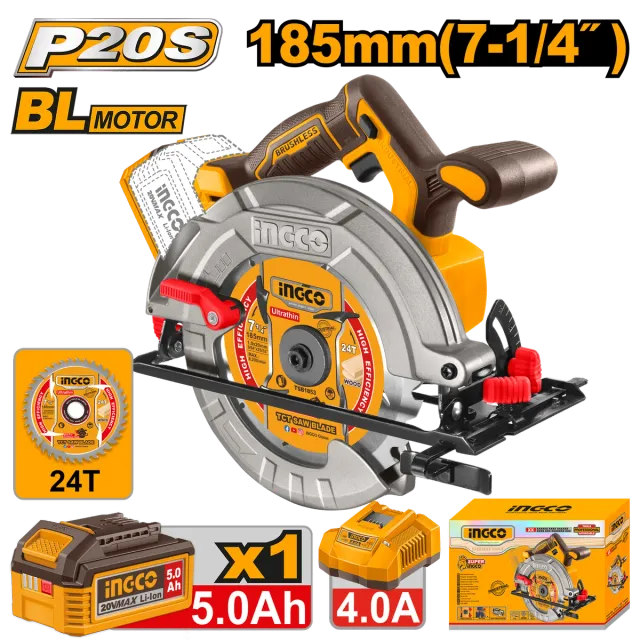 РАЧЕН ЦИРКУЛАР 185ММ 20V 1×5.0Ah INGCO CSLI18513