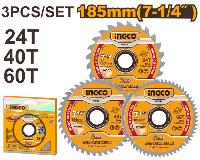 Сет од 3 пили за дрво 185mm INGCO 3/1 СЕТ TSB51852153