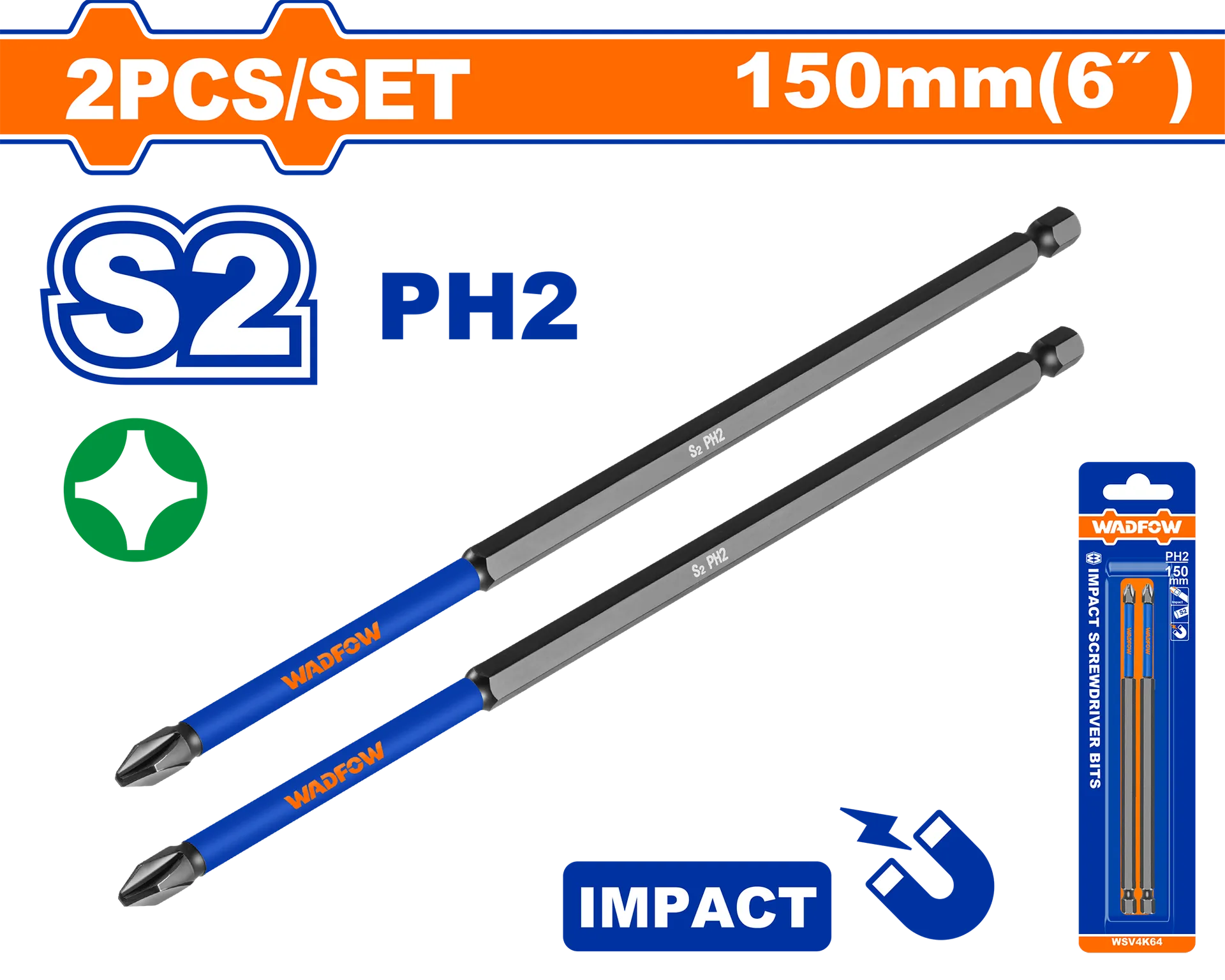 Bit goditës 2xPH2 150mm WADFOW WSV4K64