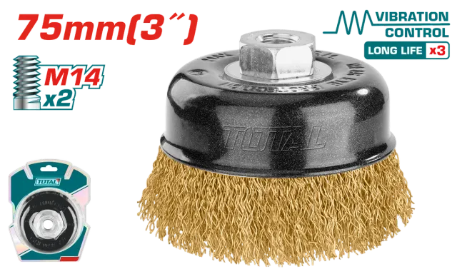 ЧЕТКА МЕСИНГ 75mm ЗА АГОЛНА БРУСИЛКА M14x2 TOTAL TAC31035