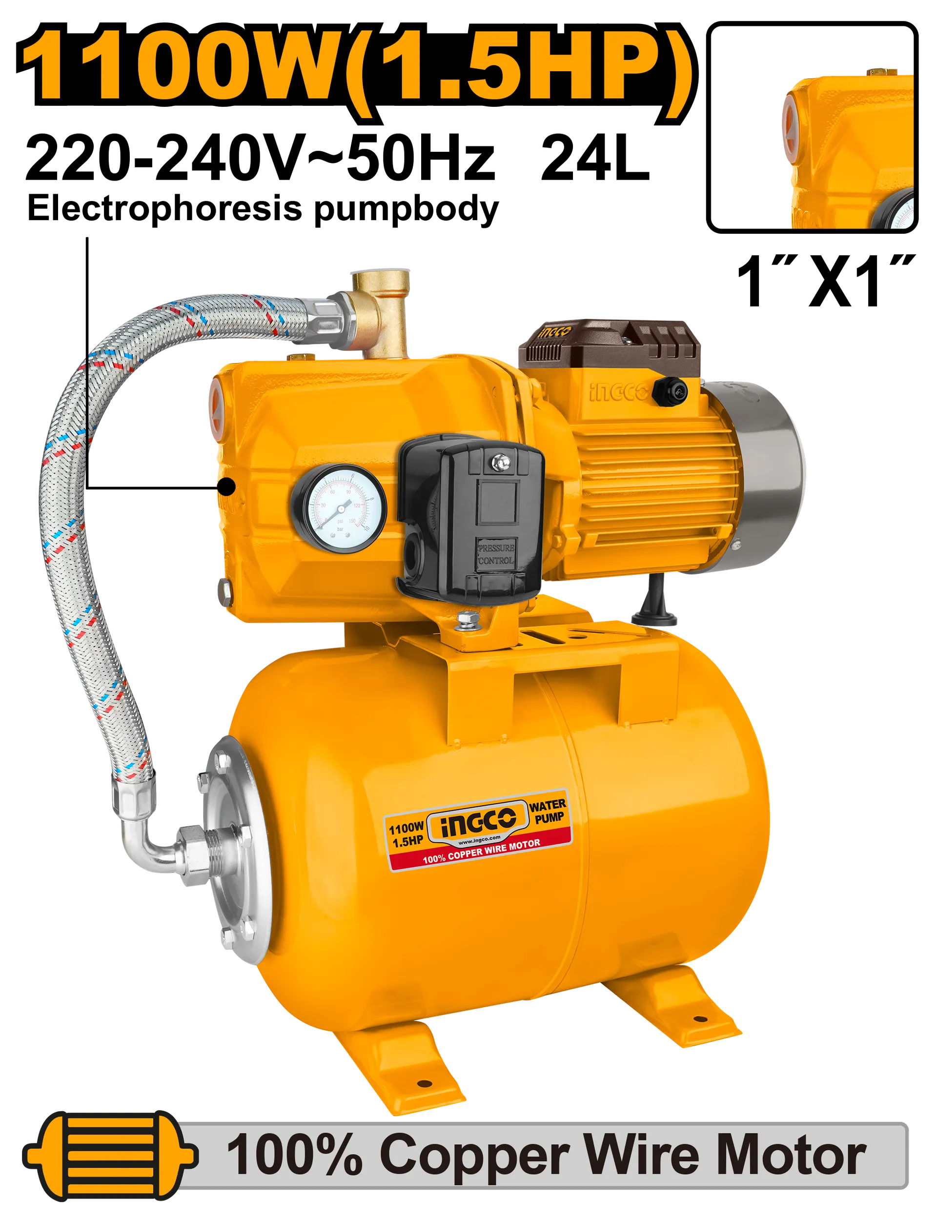 Hidrofor pompa vakuum per uje INGCO 1.1KW JPT11008
