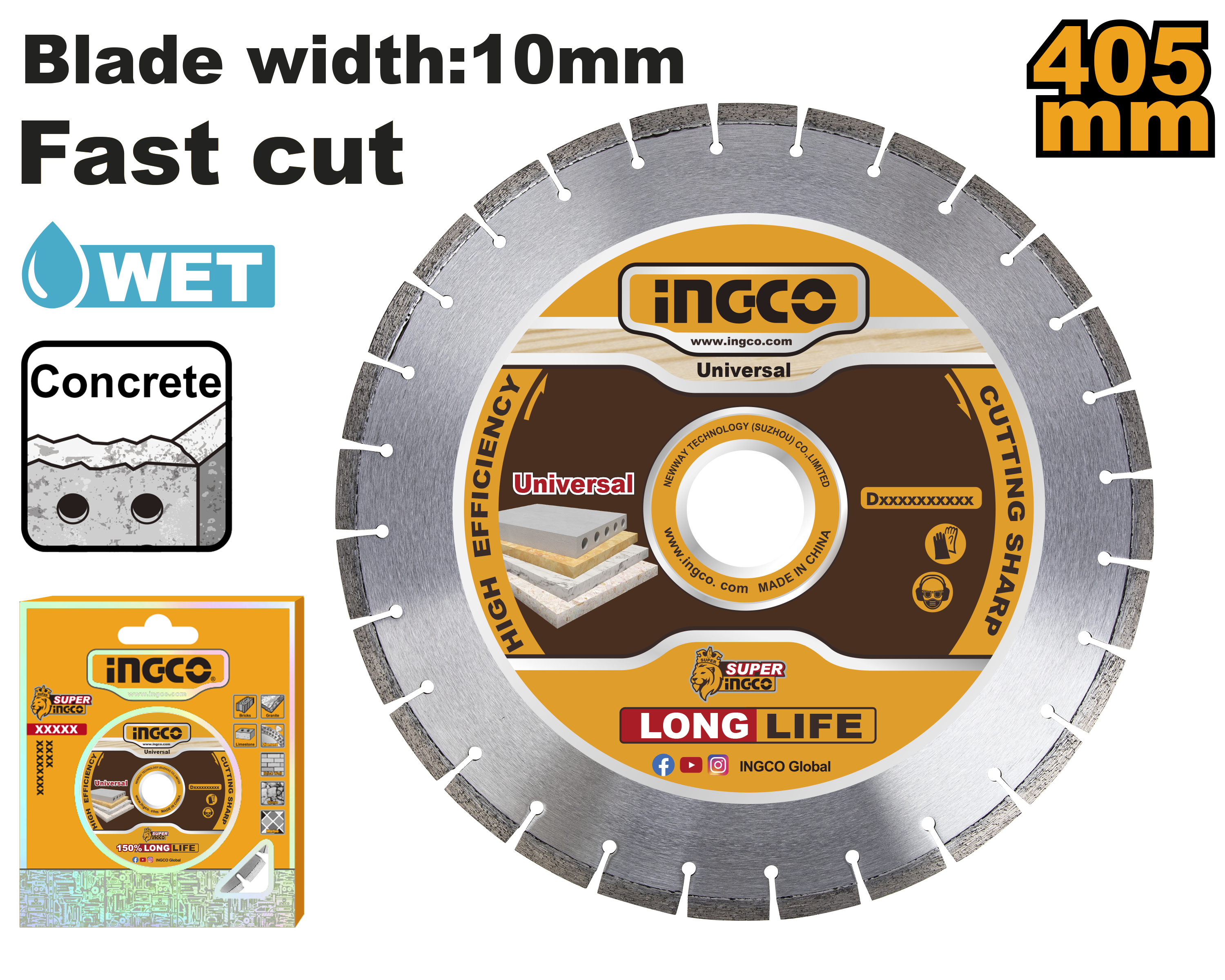 ДИЈАМАНТСКИ ДИСК 405mm ЗА GSF6-2 МОКРО БЕТОН INGCO DMD044052