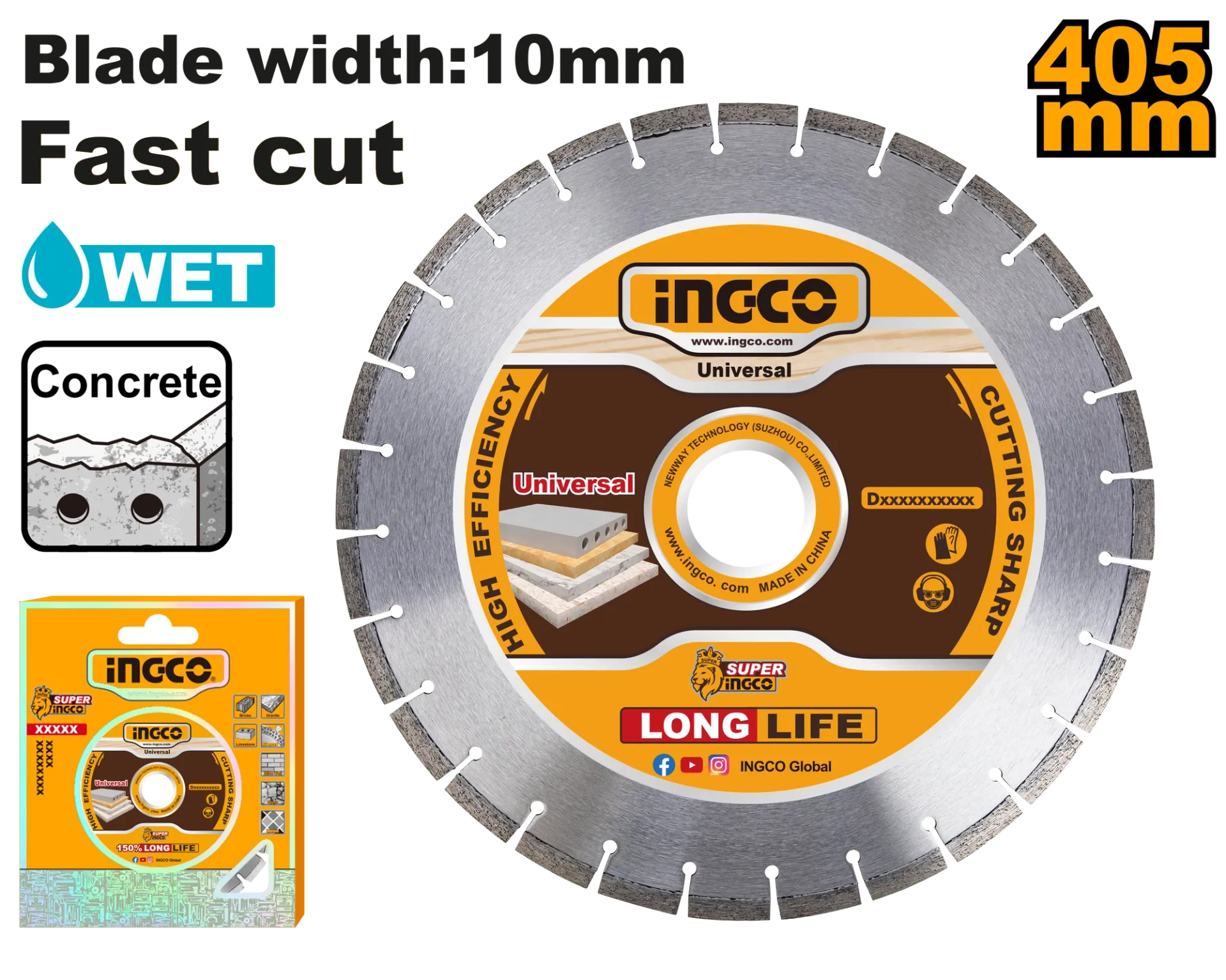 ДИЈАМАНТСКИ ДИСК 405mm ЗА GSF6-2 МОКРО БЕТОН INGCO DMD044052