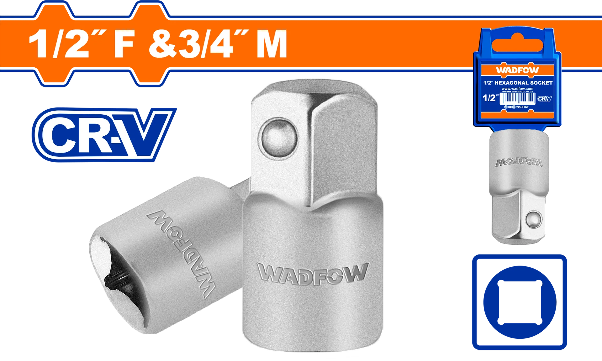 АДАПТЕР ЗА ПАТЕНТ КЛУЧ КОНЕКТОР 1/2″ ЖЕНСКО & 3/4″ МАШКО WADFOW WSC9212