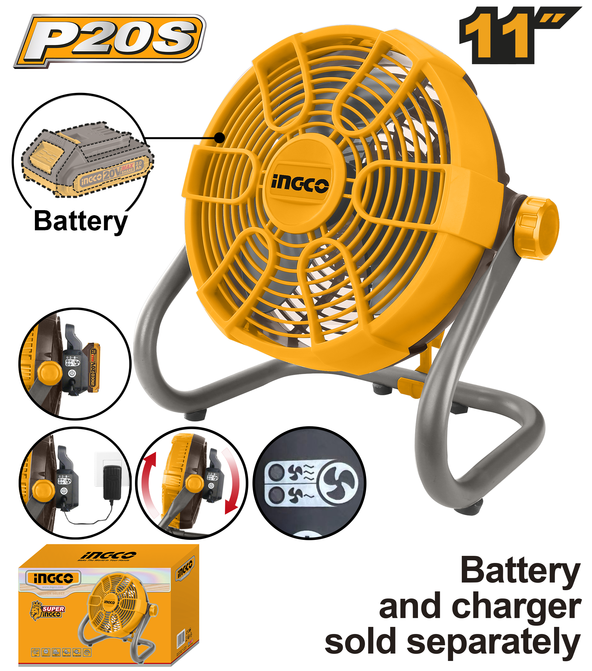 Ventilator solo pa baterie 20V INGCO CFALI2002
