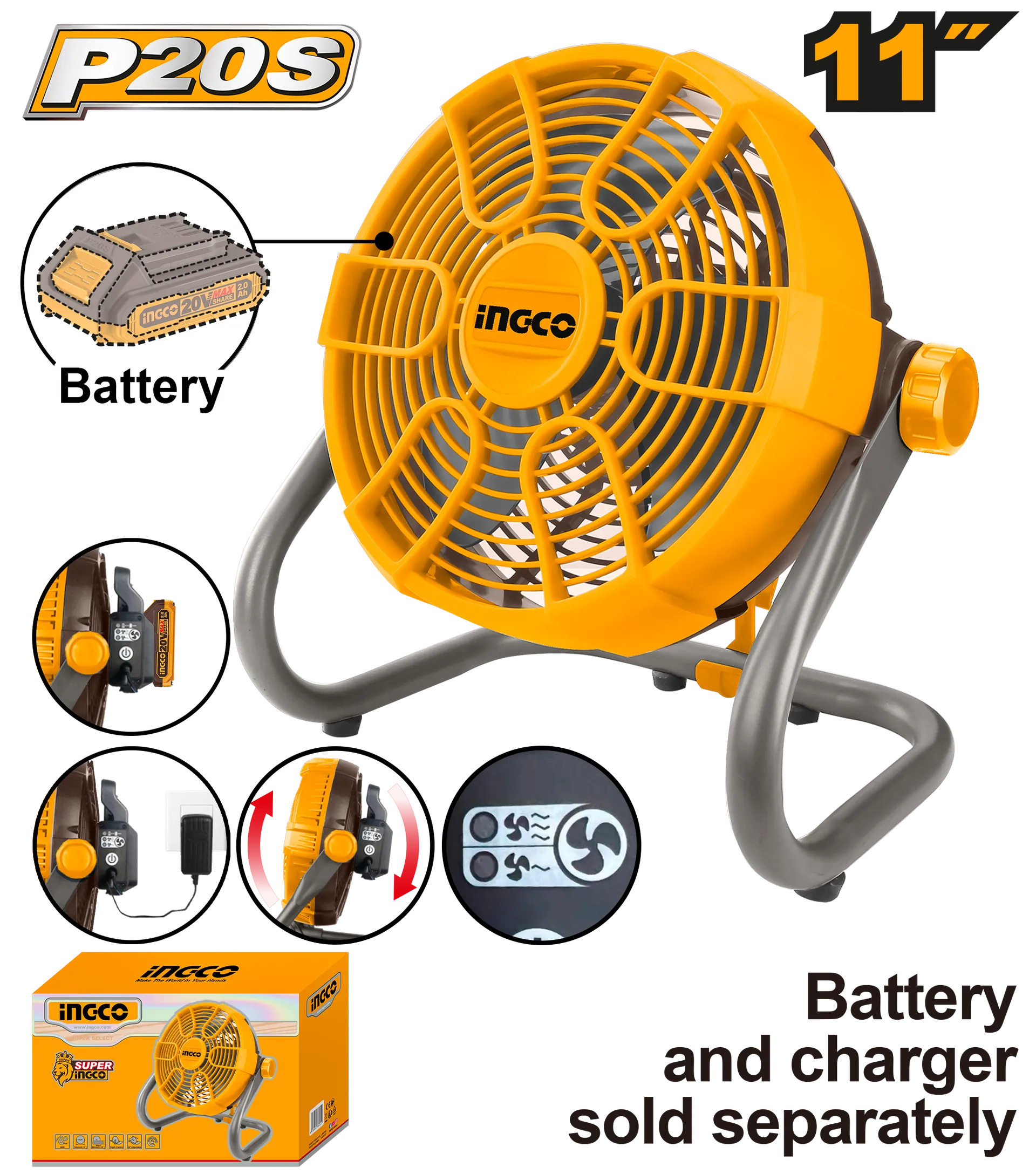 Ventilator solo pa baterie 20V INGCO CFALI2002