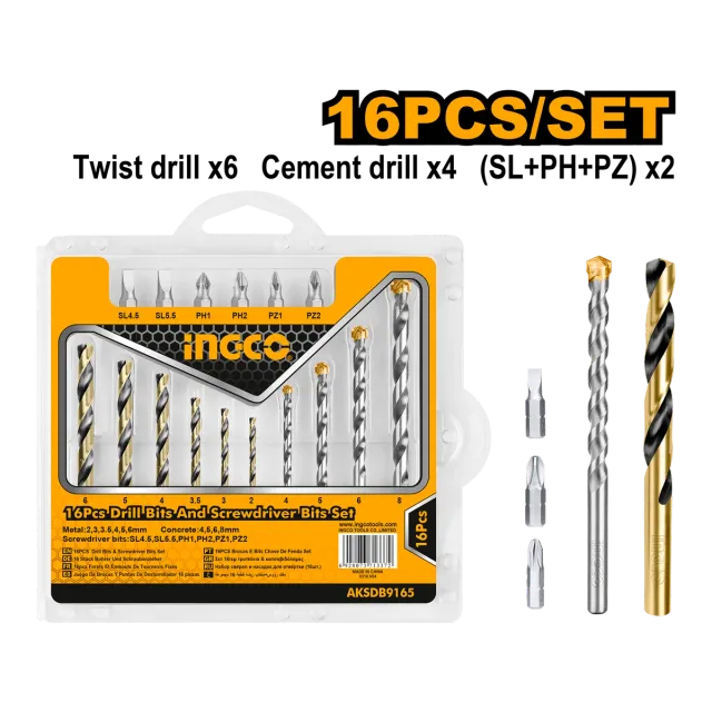 Сет бургии мешано INGCO 16/1 AKSDB9165