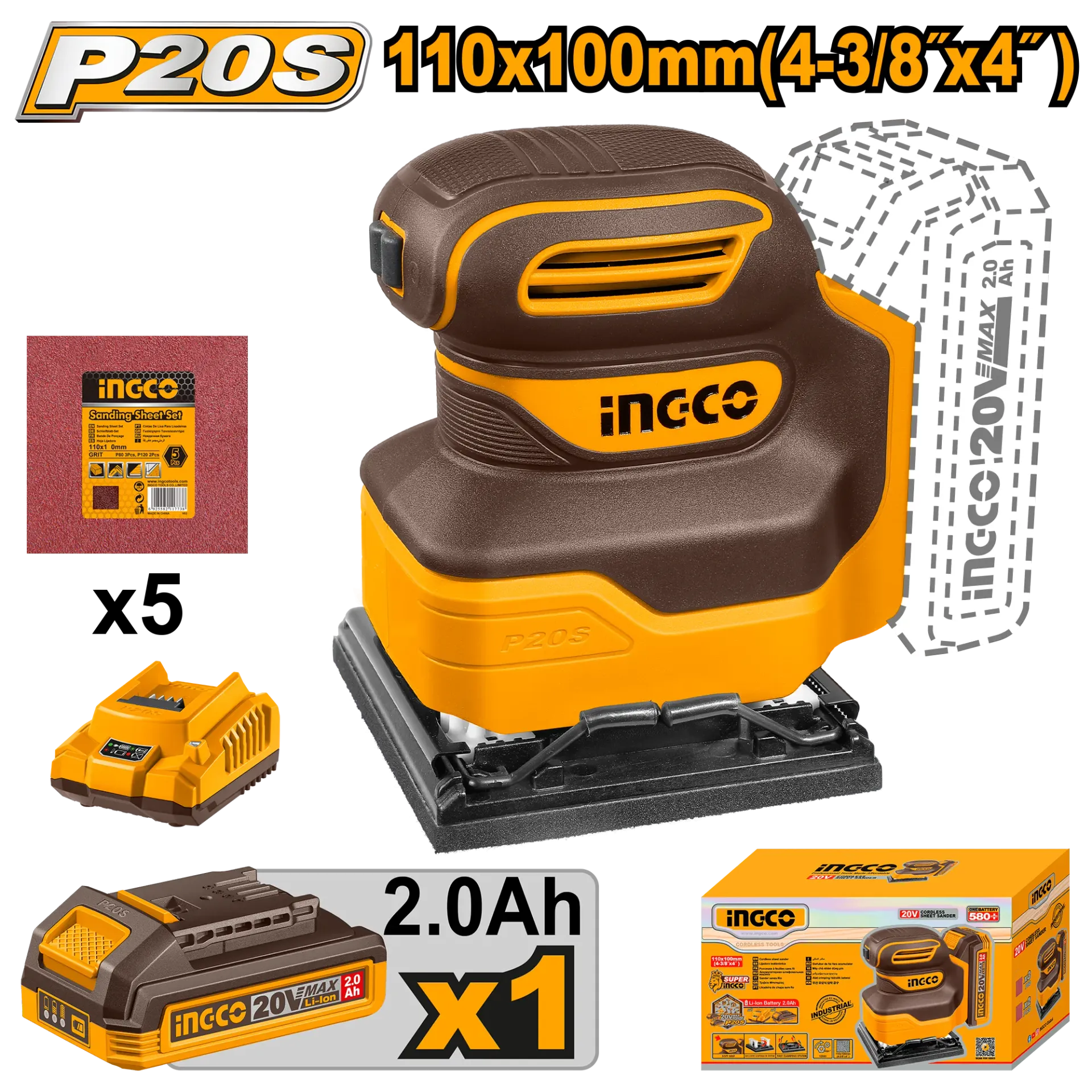 Brusa vibracioni bateri 20V 1x2.0Ah bateria INGCO CSHSLI20141