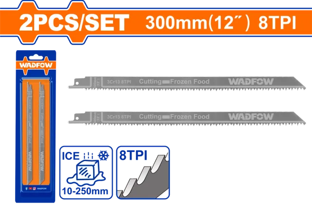 Set me 2 fletë sharre për sharrë reciproke saber 300mm 8TPI ushqim i ngrirë WADFOW WJT1208