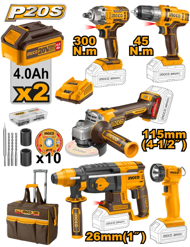 INGCO COMBO СЕТ 5/1 20V 2x4Ah БАТЕРИИ CKLI2019