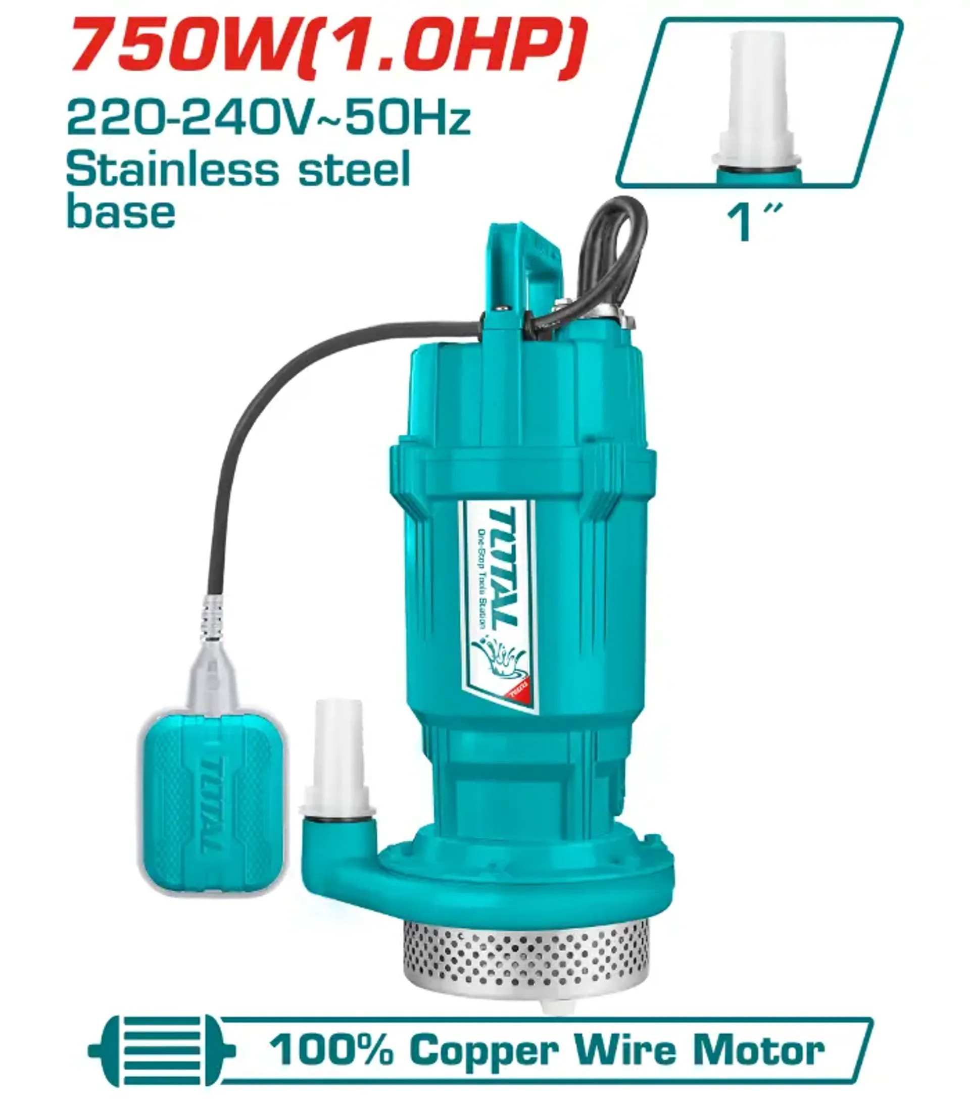ПОТОПНА ПУМПА ЗА ВОДА TOTAL 0.75Kw-32M 1″ TVP67506