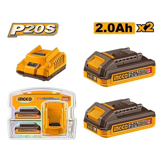 БАТЕРИИ INGCO 20V 2×2.0Ah + ПОЛНАЧ FBCPK2212
