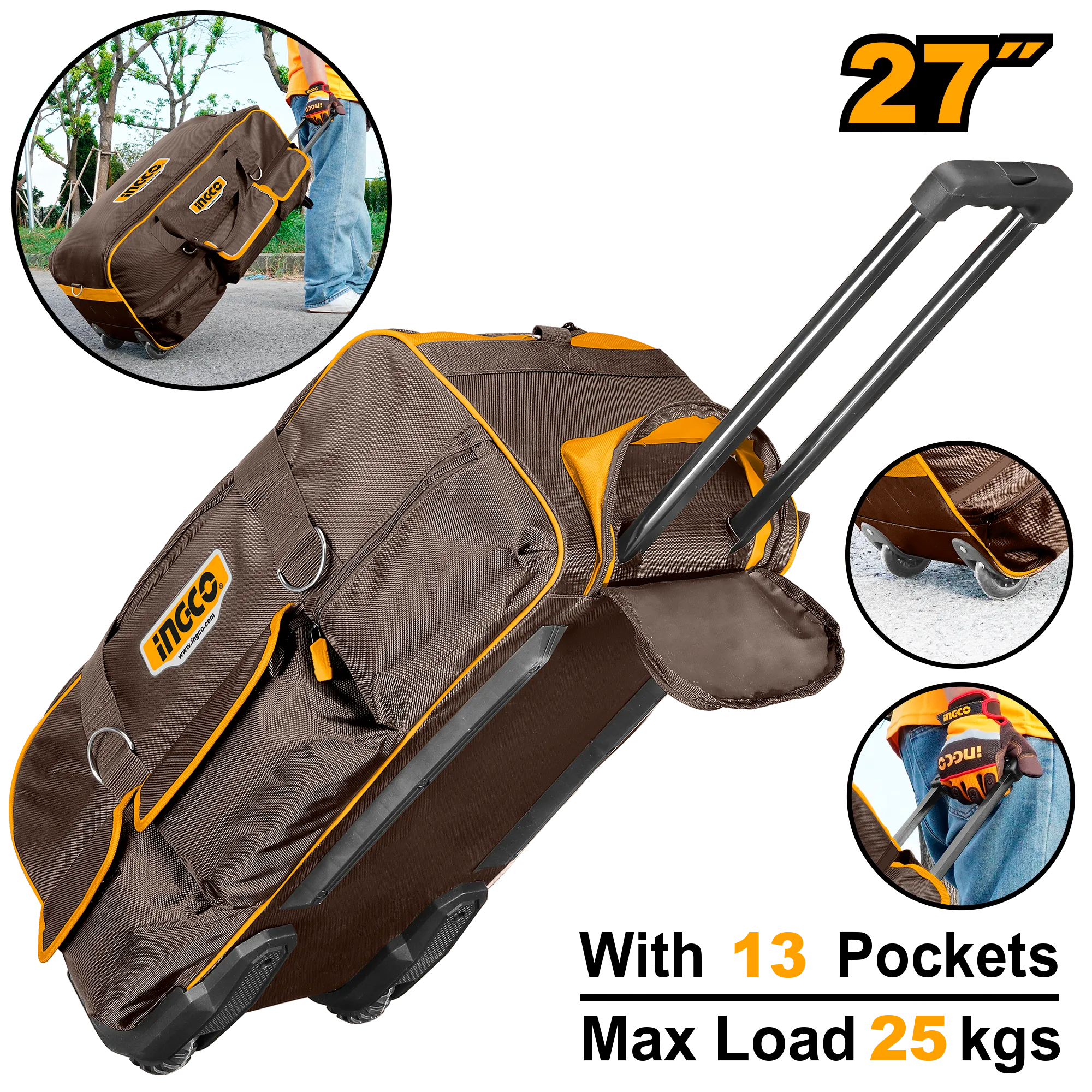 Çantë për mjete me rrota 27″ 25KG INGCO HRRTB2715