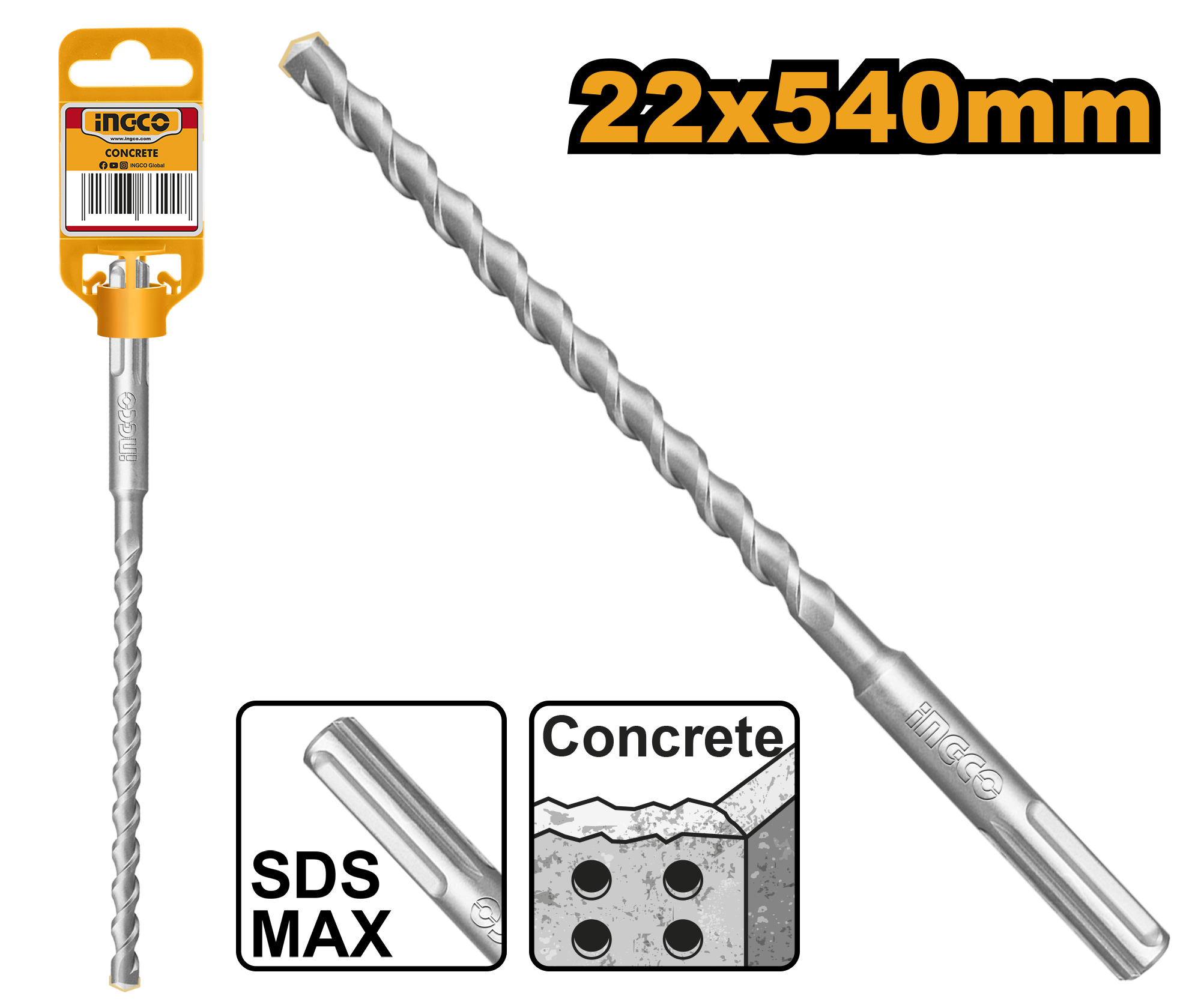 Shpuese per beton SDS MAX 22x540mm INGCO DBH1242205