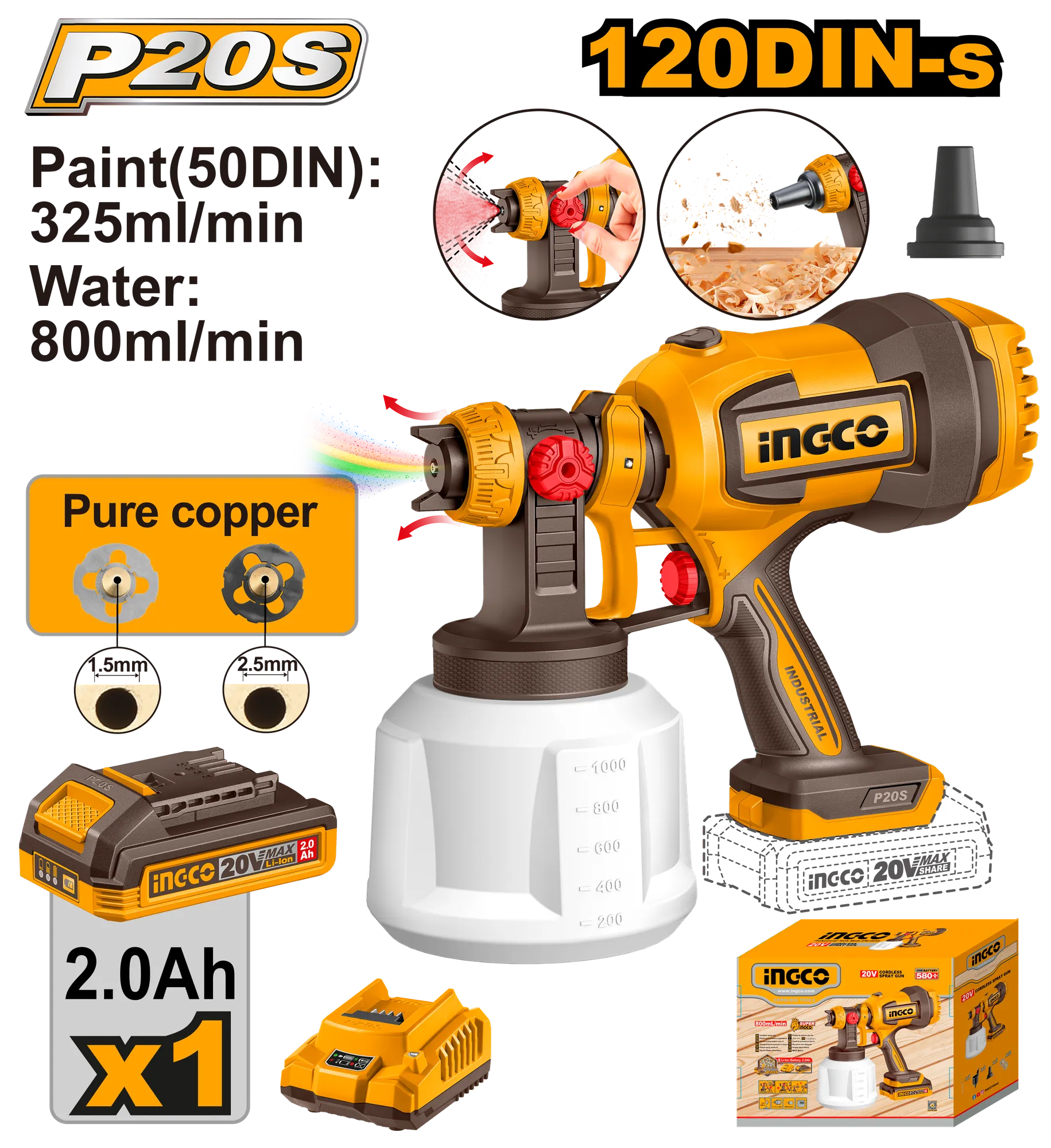 Pistol akumulatori për ngjyrim 20V 1x2.0Ah INGCO CSGLI20042