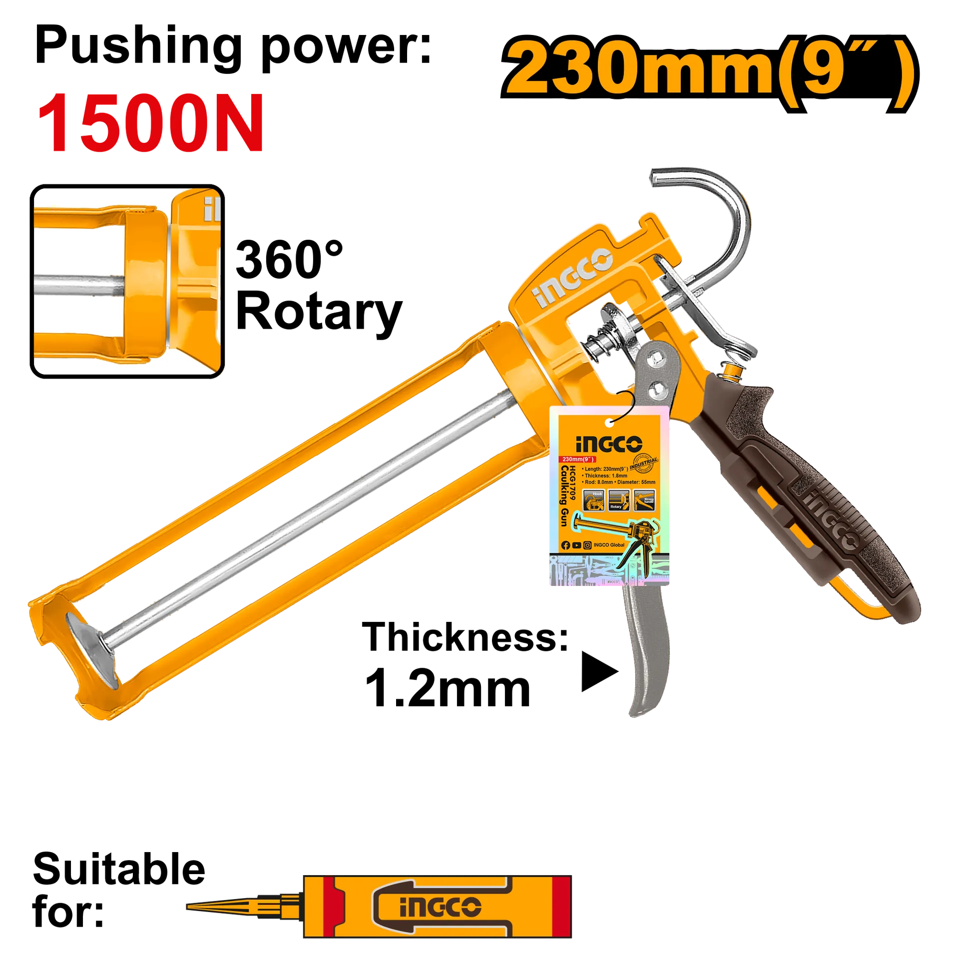 Pistolle për silikone INGCO-skel rrotacionale HCG1709