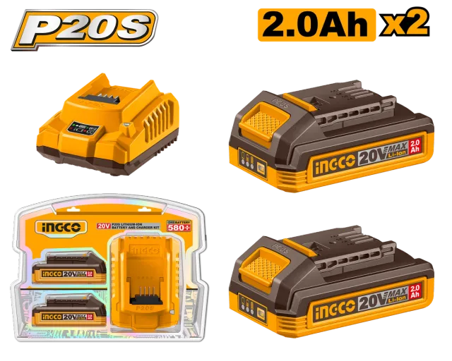 СЕТ 2 БАТЕРИИ 20v 2x2Ah + ПОЛНАЧ 2A INGCO FBCPK1222