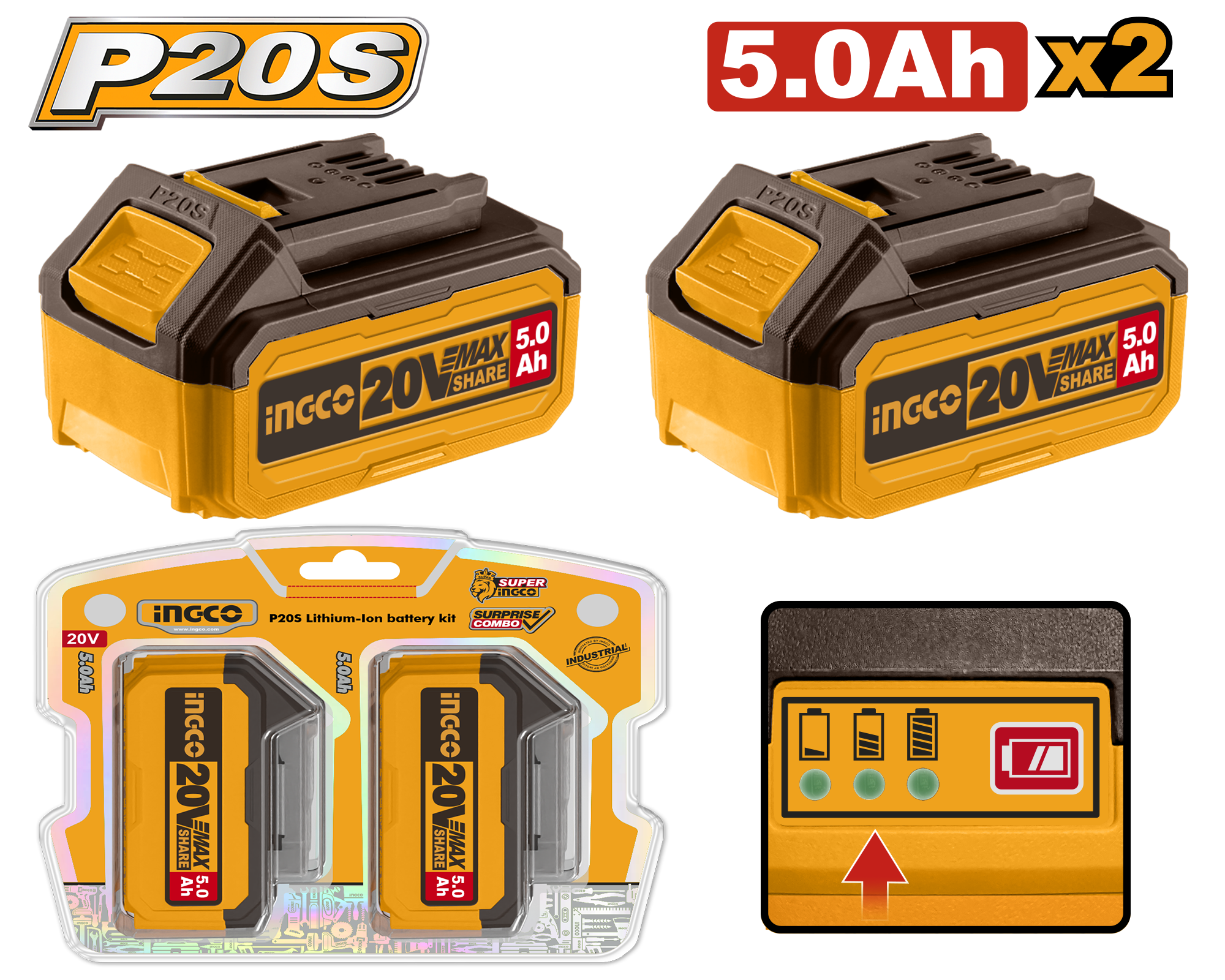 СЕТ БАТЕРИИ INGCO 2×5.0Ah – COSLI240464E