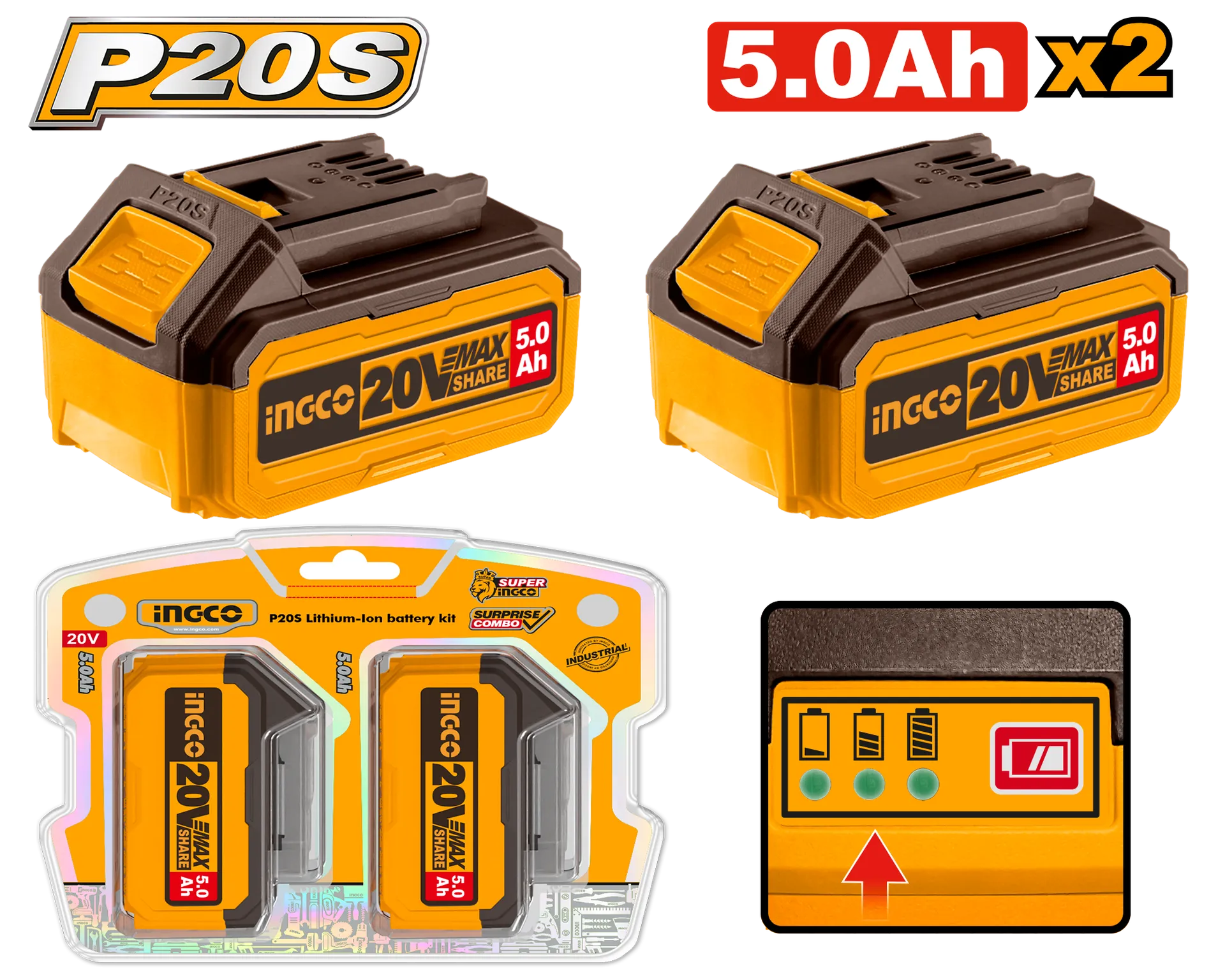 СЕТ БАТЕРИИ INGCO 2×5.0Ah – COSLI240464E
