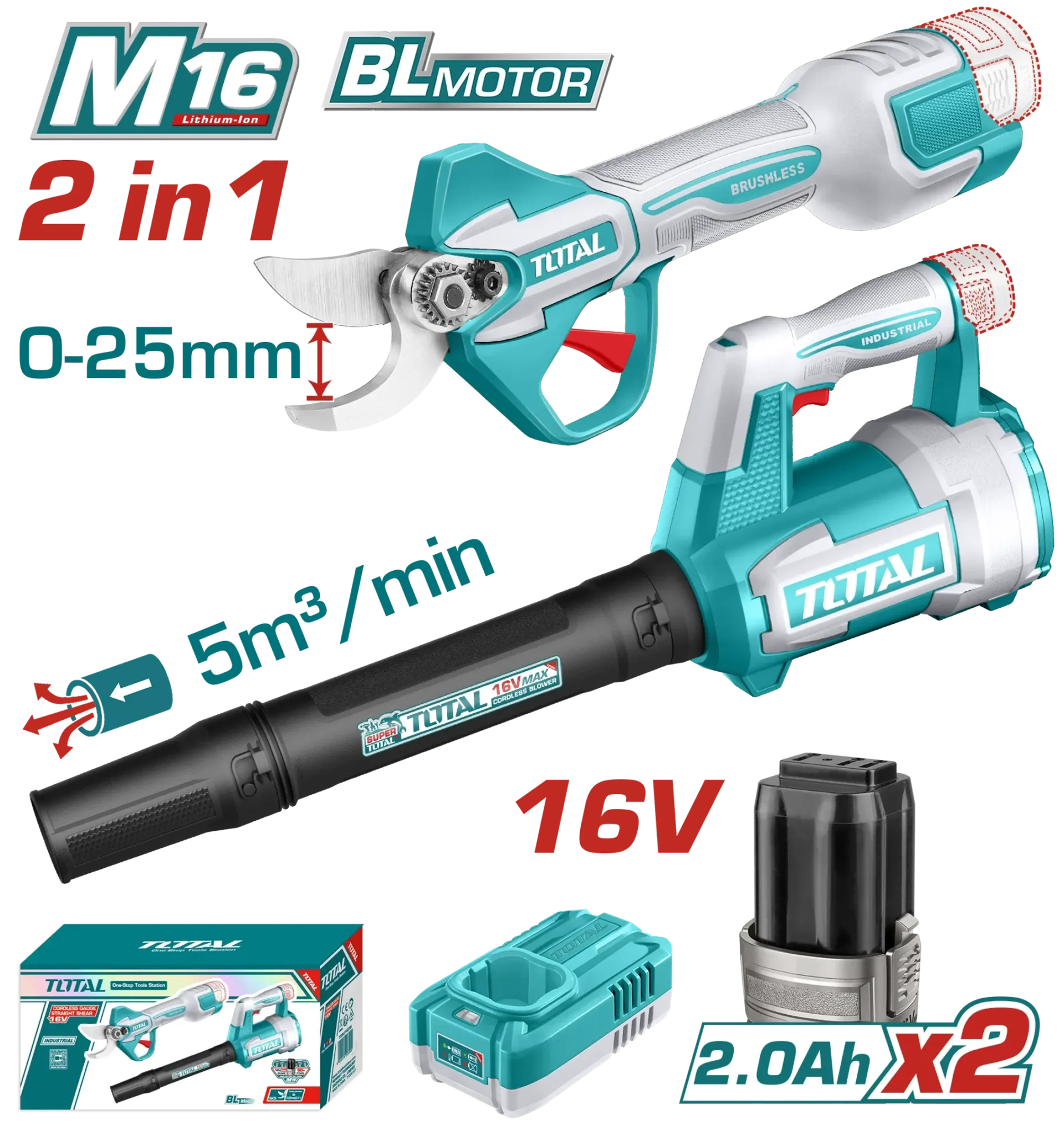 Sete baterie 2/1 makinat prerese + fryrese 16V 2×2.0Ah TOTAL TOSLI250385(M)