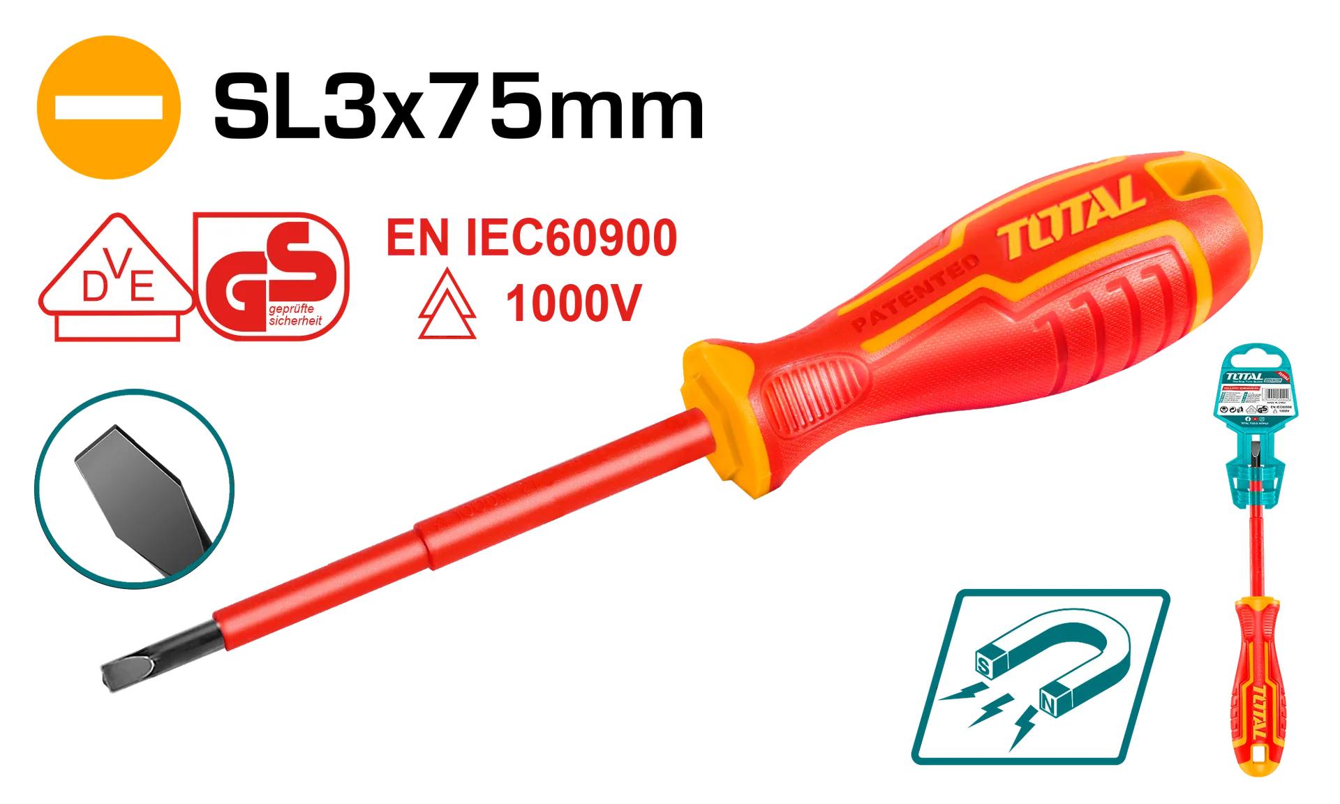Šrafciger elektriçar – SL3x75mm TOTAL THTIS3075