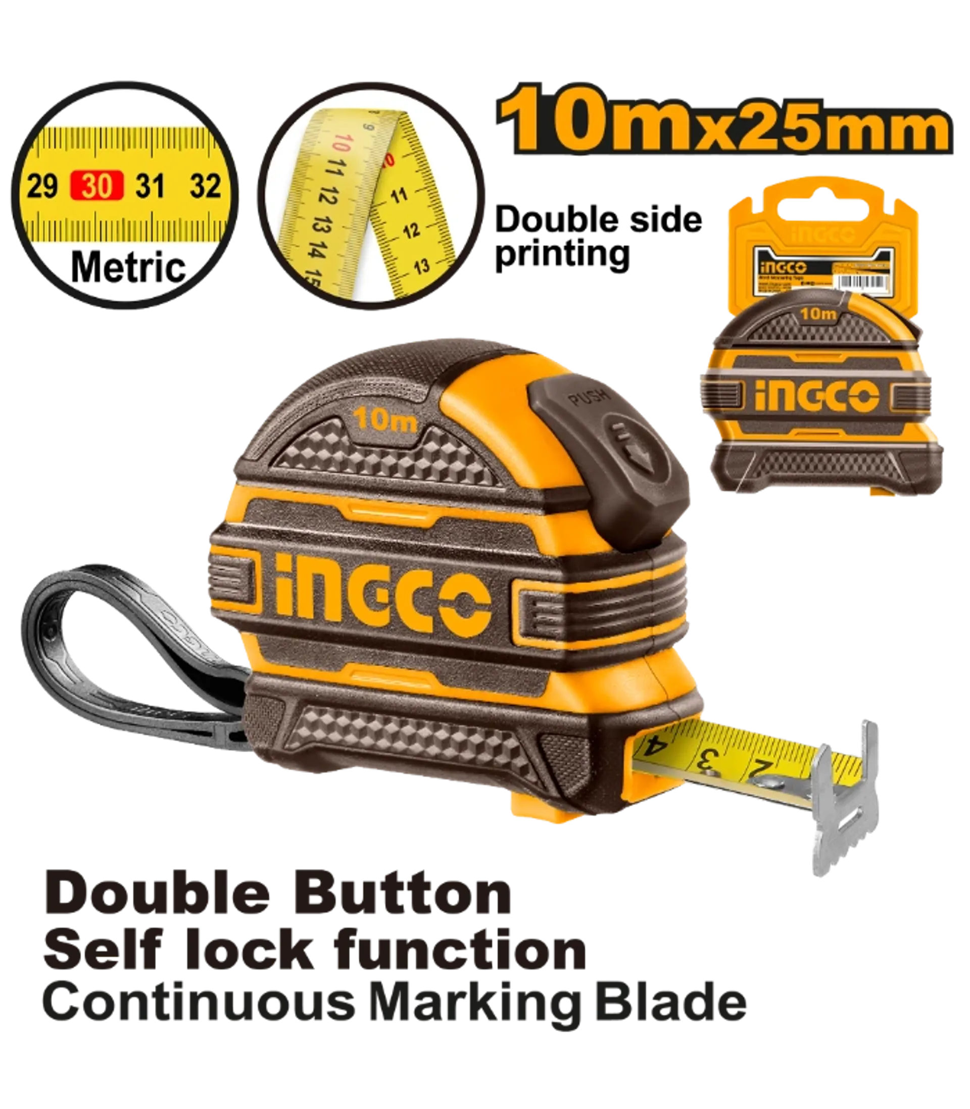Metër gome 10Mx25mm INGCO HSMT081025-1