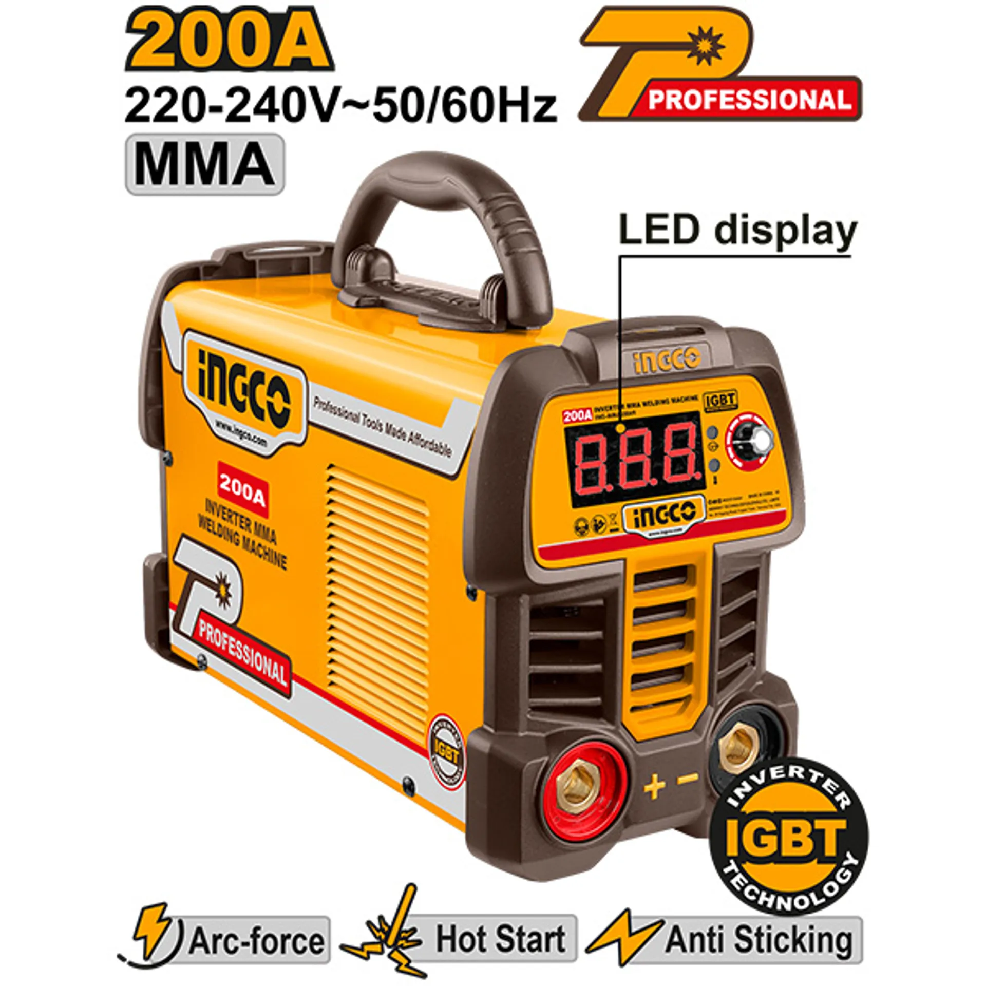 ИНВЕРТОР ЗА ЗАВАРУВАЊЕ INGCO 200A СО ДИСПЛЕЈ ING-MMA20069