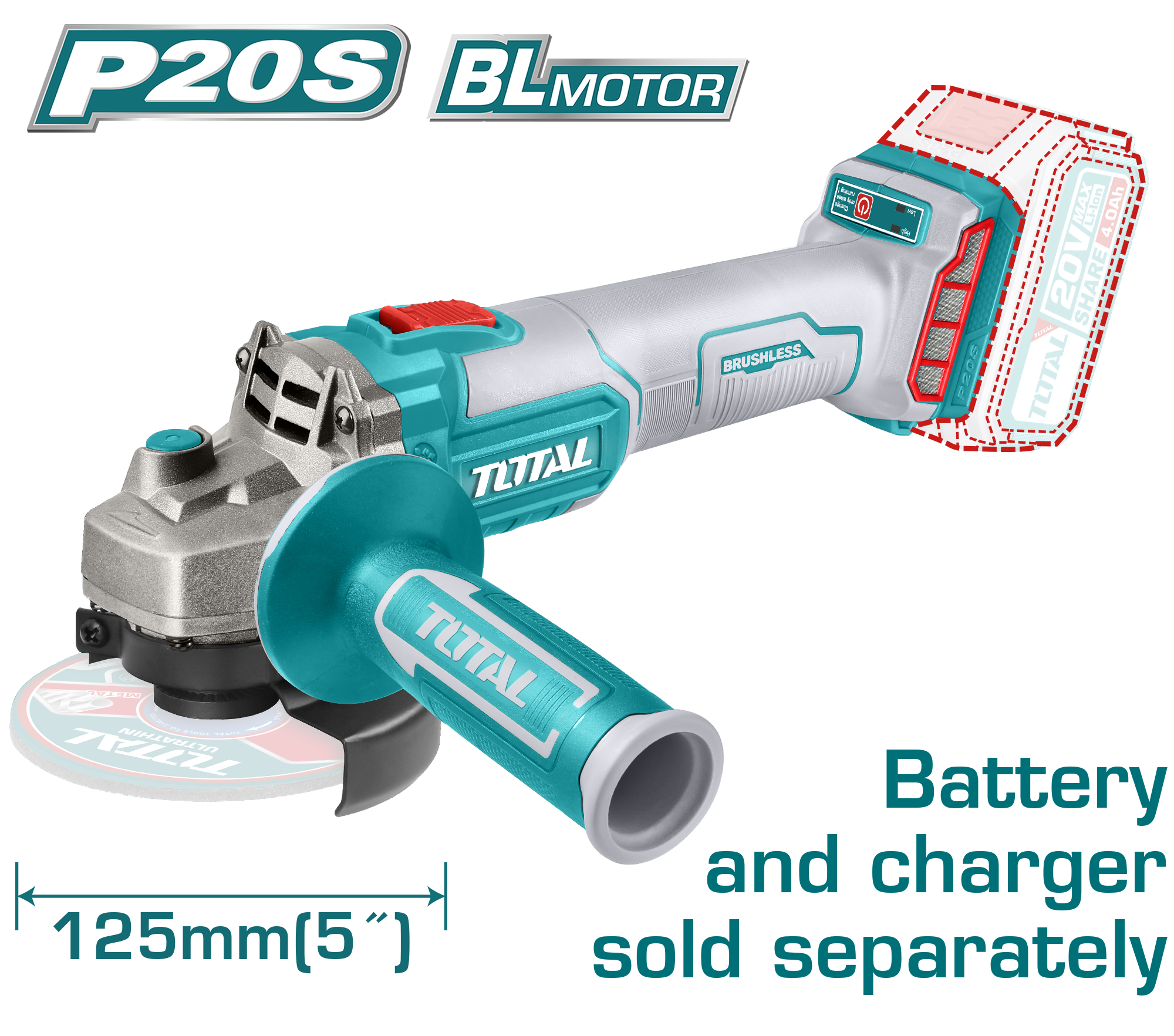БРУСИЛКА 20V СОЛО БЕЗ БАТЕРИИ 125mm TOTAL TAGLI201258