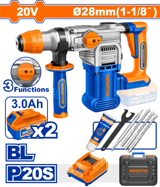 УДАРЕН ЧЕКАН ДУПЧАЛКА (ХИЛТА) 20V 2×3.0Ah БАТЕРИИ WADFOW WLM1B282