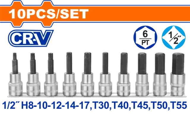 Komplet prej 10 1/2″ bitësh prizash WADFOW WST1412